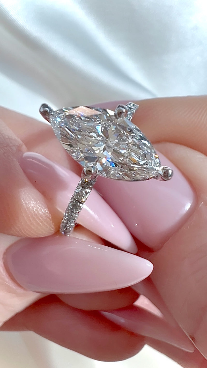 1.75CT Marquise Cut Lab Diamond Micro Pavé Engagement Ring
