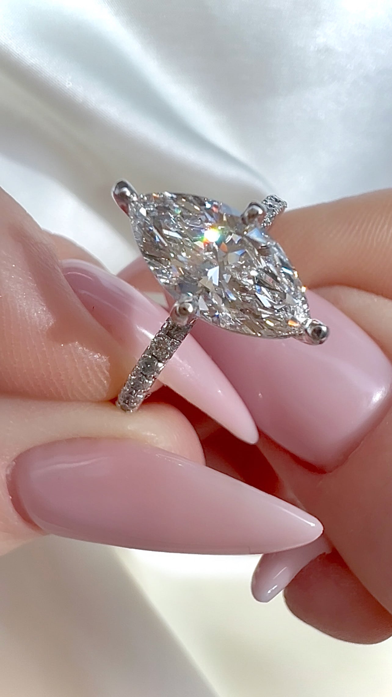 1.75CT Marquise Cut Lab Diamond Micro Pavé Engagement Ring