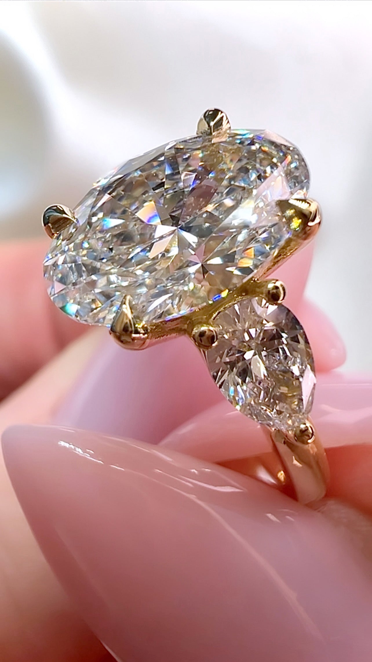 2.96CT Total Weight Oval Cut Lab Diamond Three Stone Engagement Ring