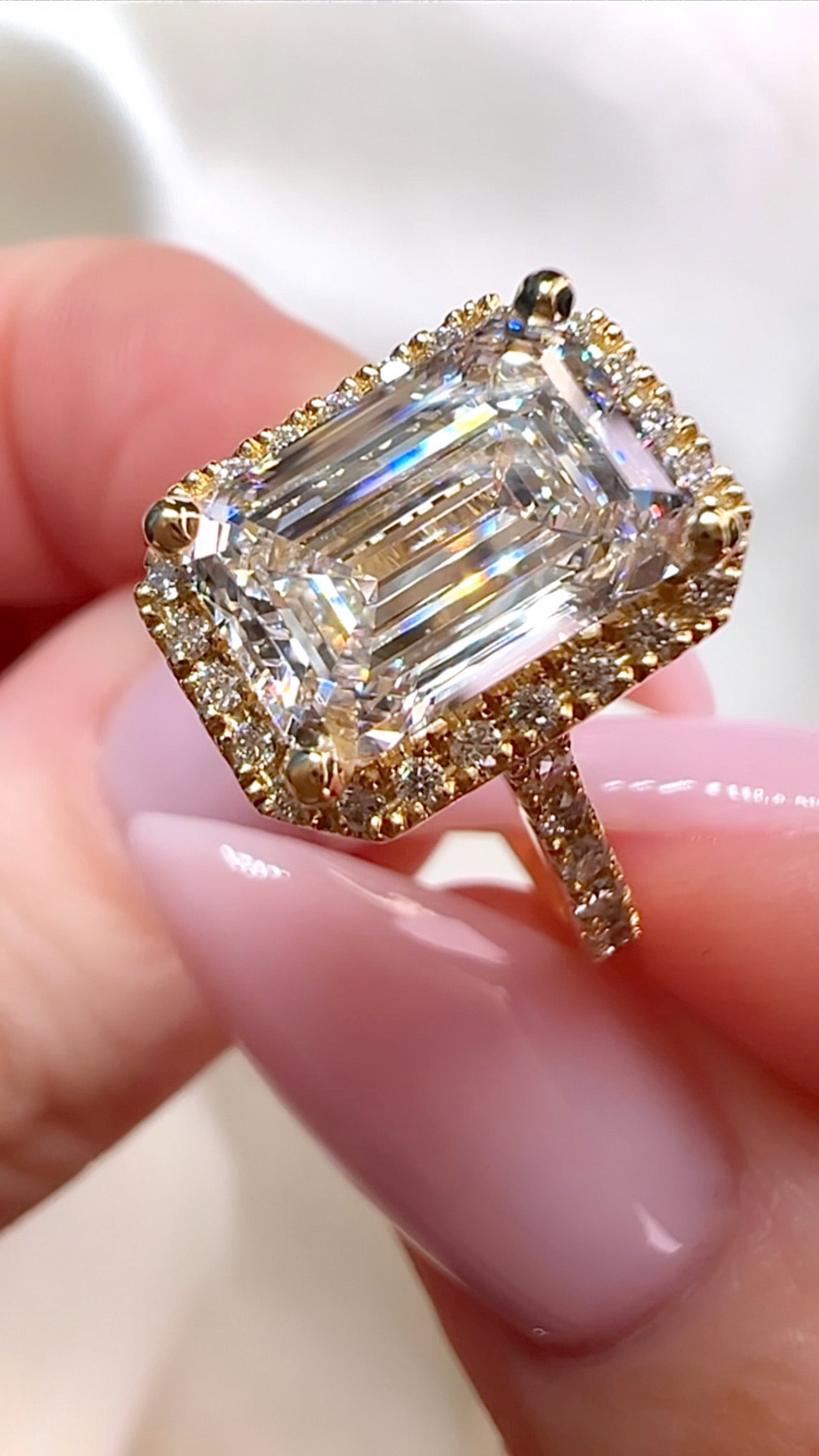 2.93CT Emerald Cut Lab Grown Diamond Halo Engagement Ring