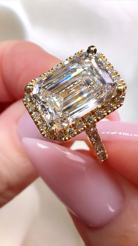 2.93CT Emerald Cut Lab Grown Diamond Halo Engagement Ring