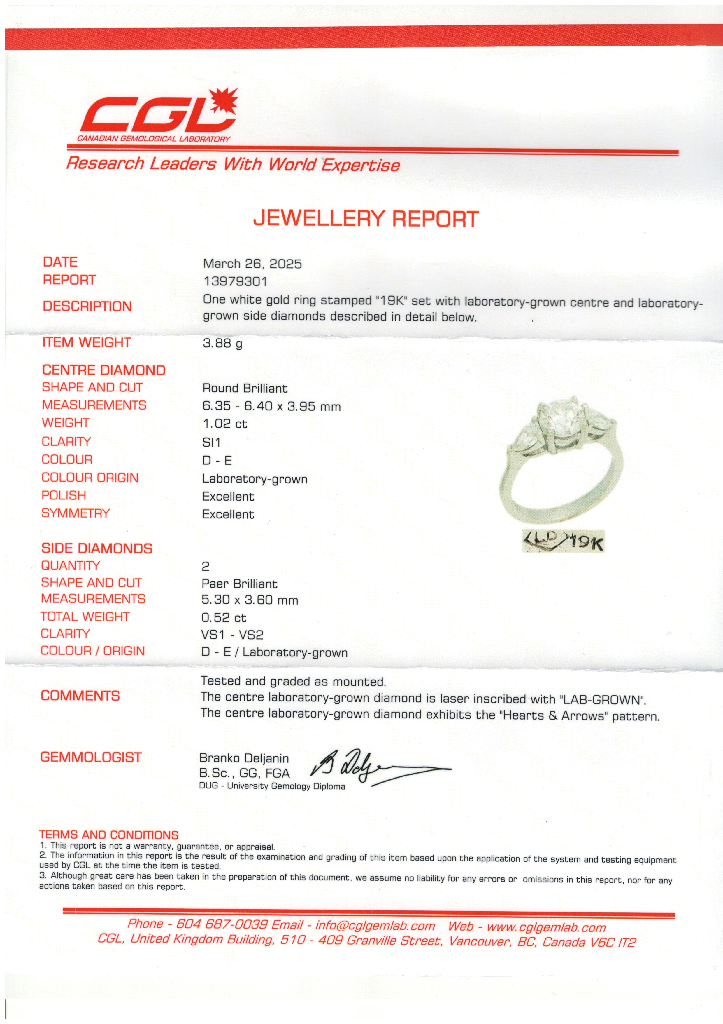 1.54CT Total Weight Round Brilliant Cut Lab Diamond Three Stone Ring