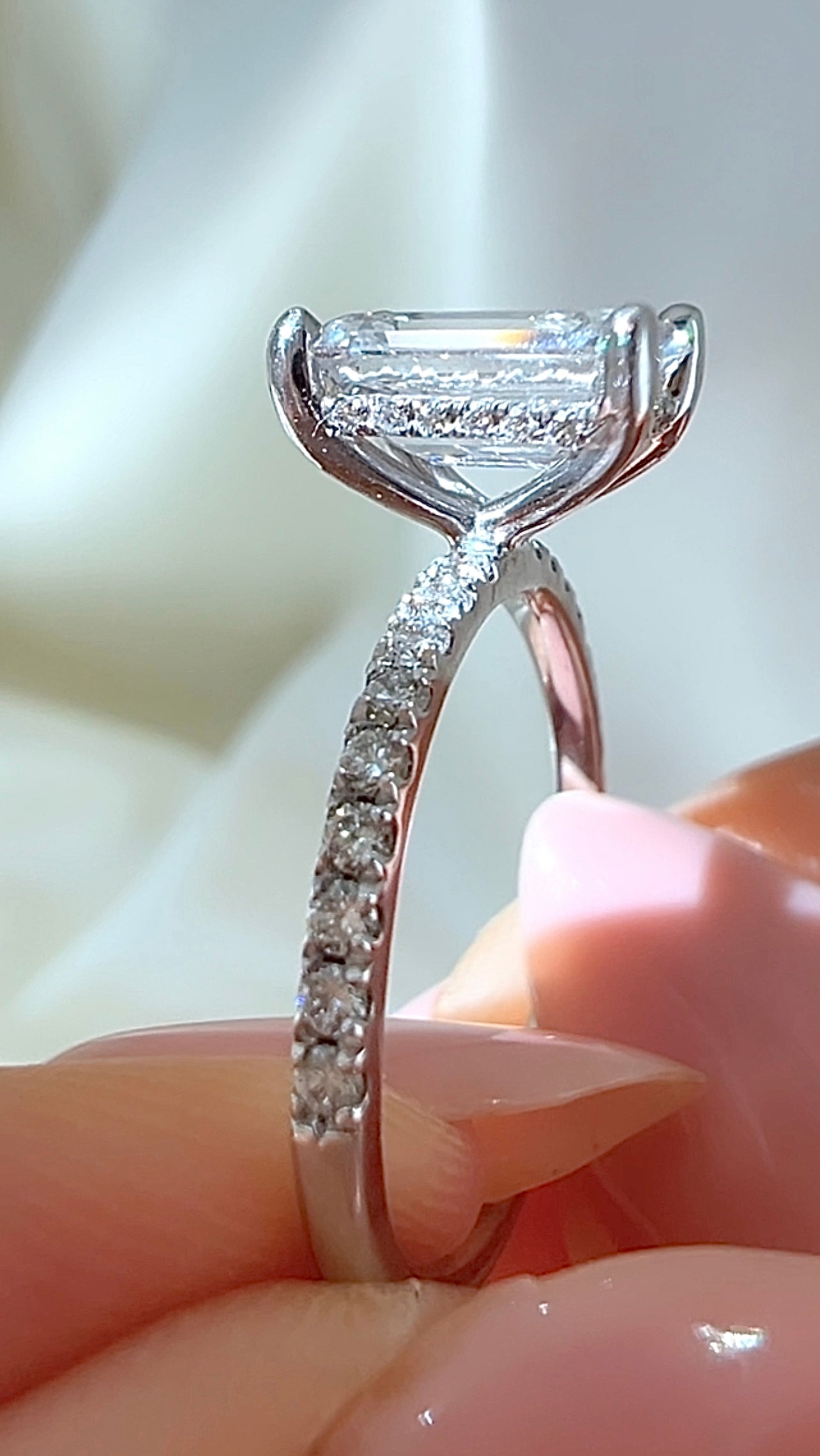 1.89CT Emerald Cut Micro Pavé Lab Diamond Engagement Ring