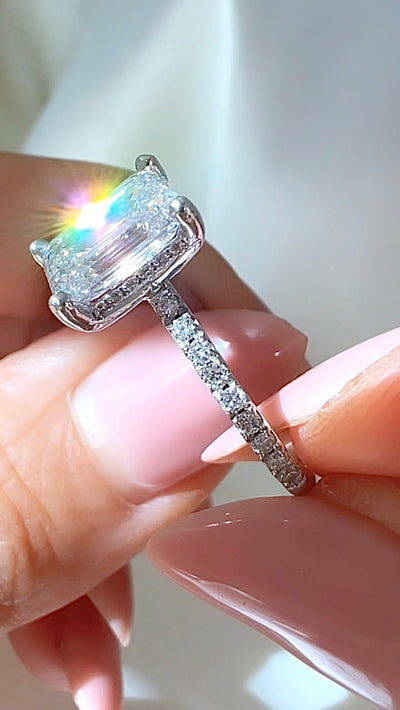 1.80CT Emerald Cut Micro Pavé Lab Diamond Engagement Ring