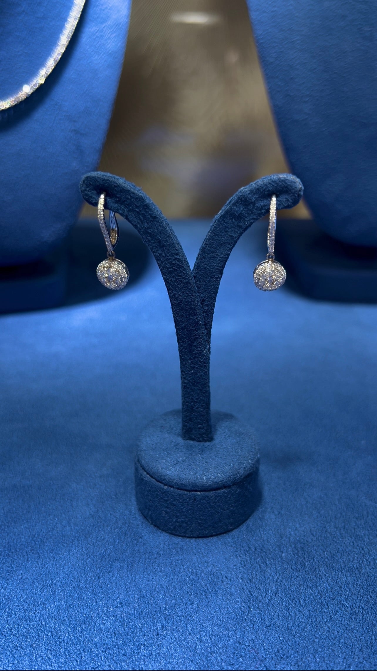 Pavé Natural Diamond Round Shape Drop Earrings