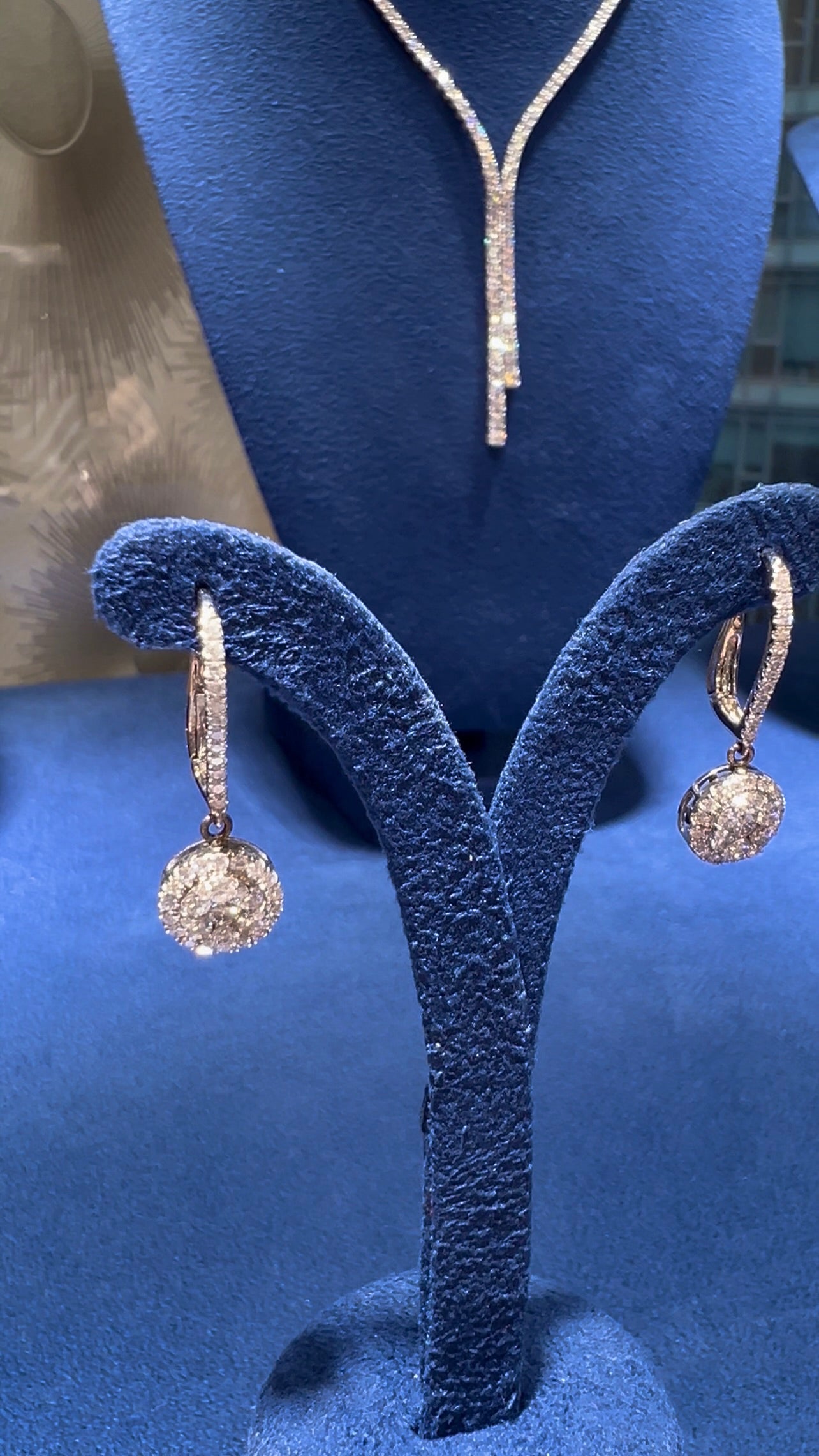 Pavé Natural Diamond Round Shape Drop Earrings