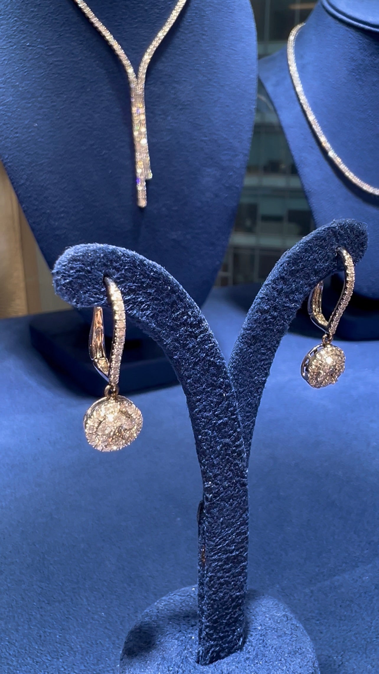 Pavé Natural Diamond Round Shape Drop Earrings