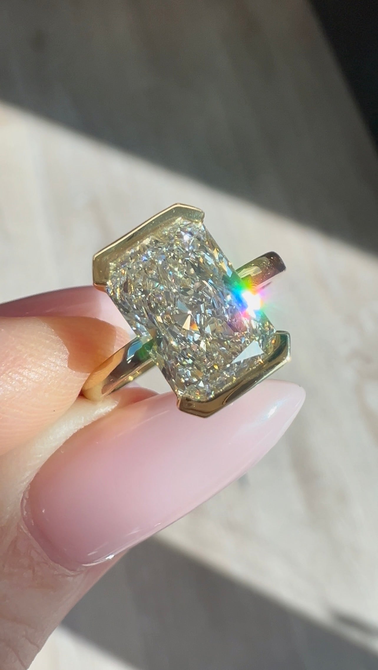 2.99CT Radiant Cut Lab Diamond Half Bezel Ring