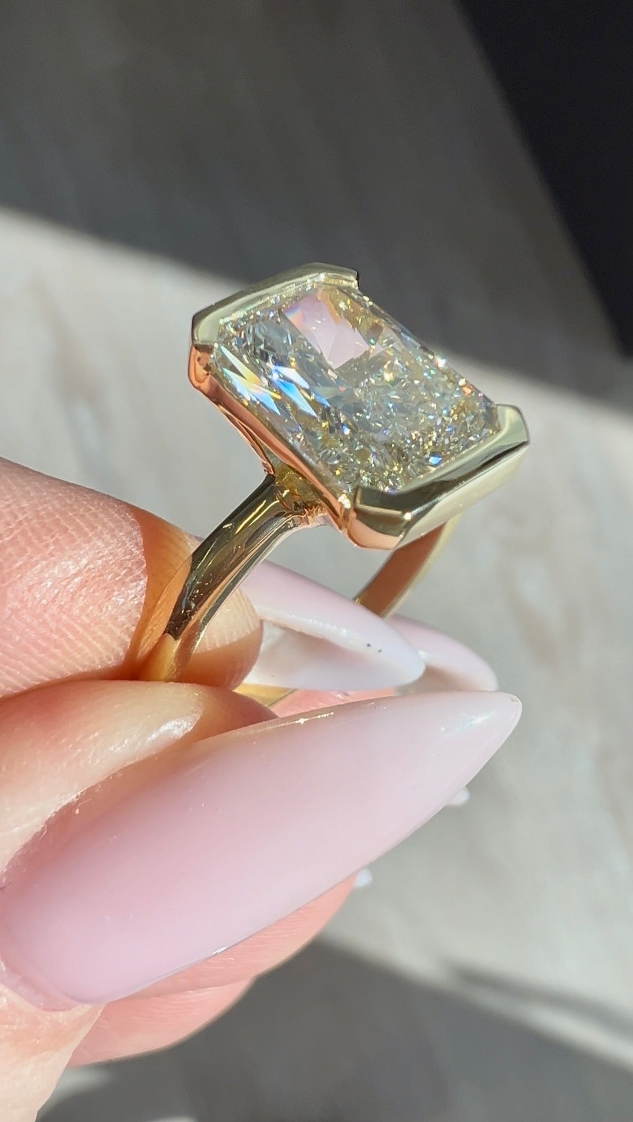 2.99CT Radiant Cut Lab Diamond Half Bezel Ring