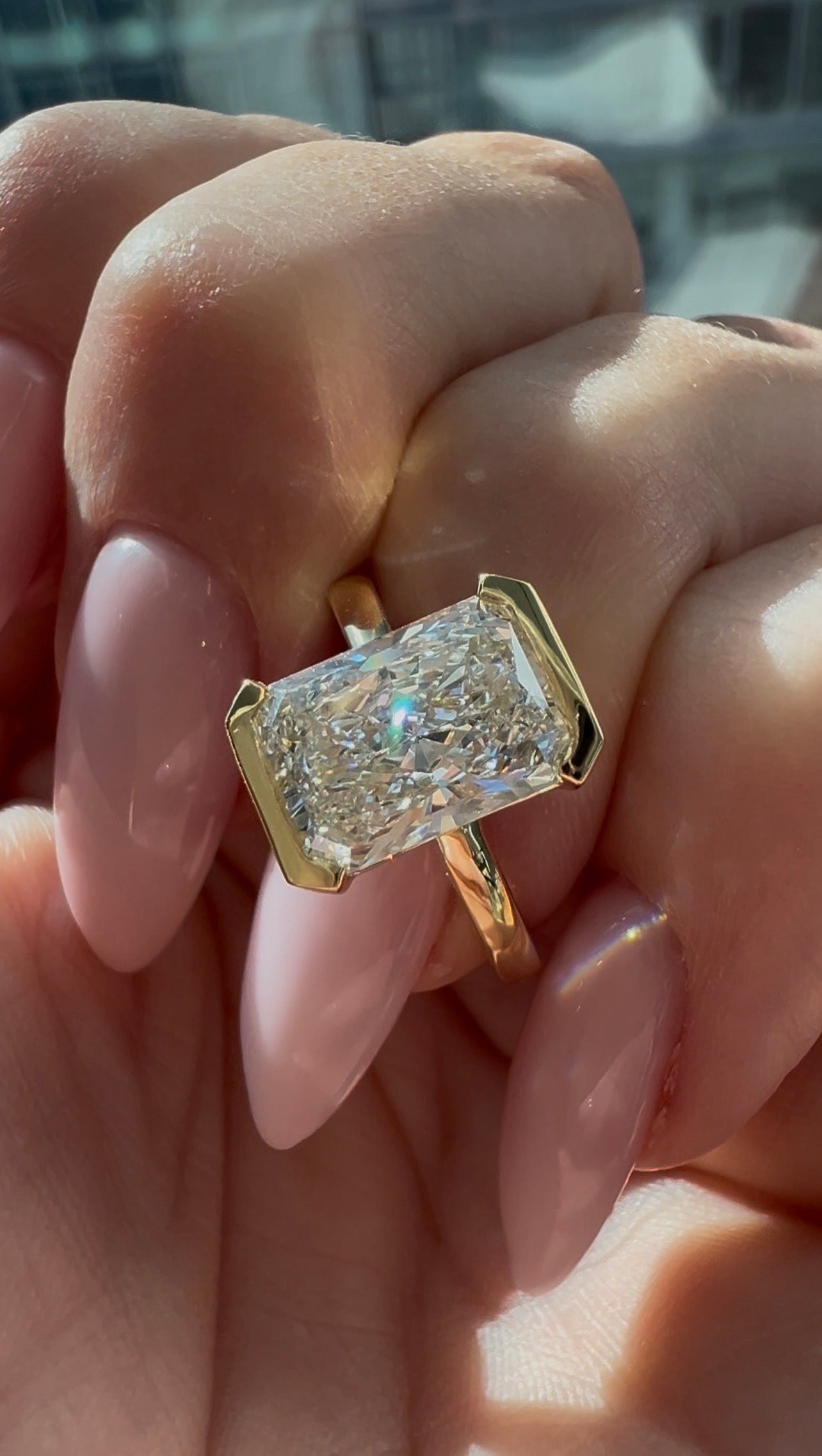 2.99CT Radiant Cut Lab Diamond Half Bezel Ring