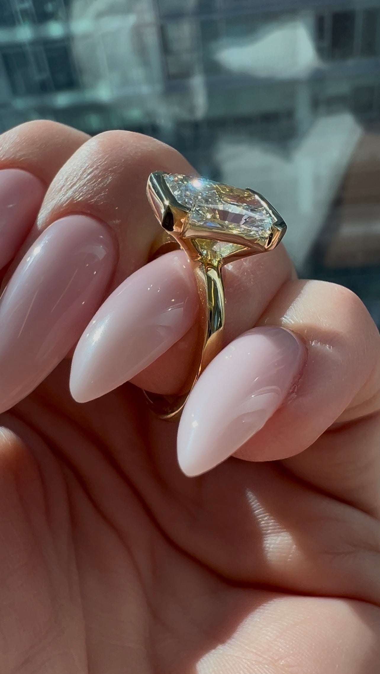 2.99CT Radiant Cut Lab Diamond Half Bezel Ring