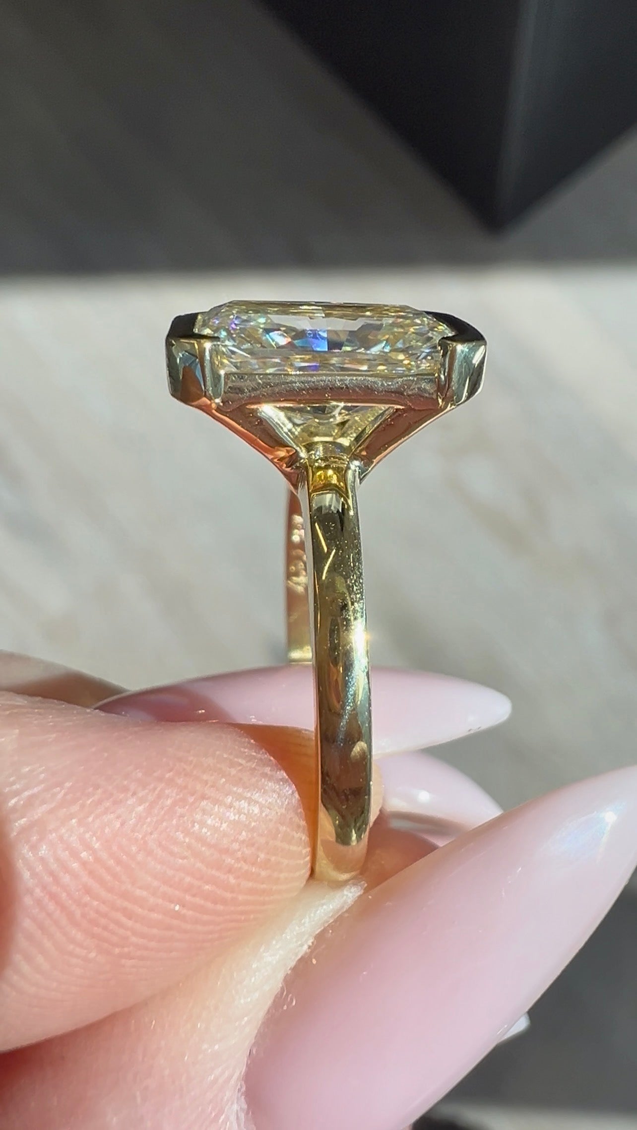 2.99CT Radiant Cut Lab Diamond Half Bezel Ring