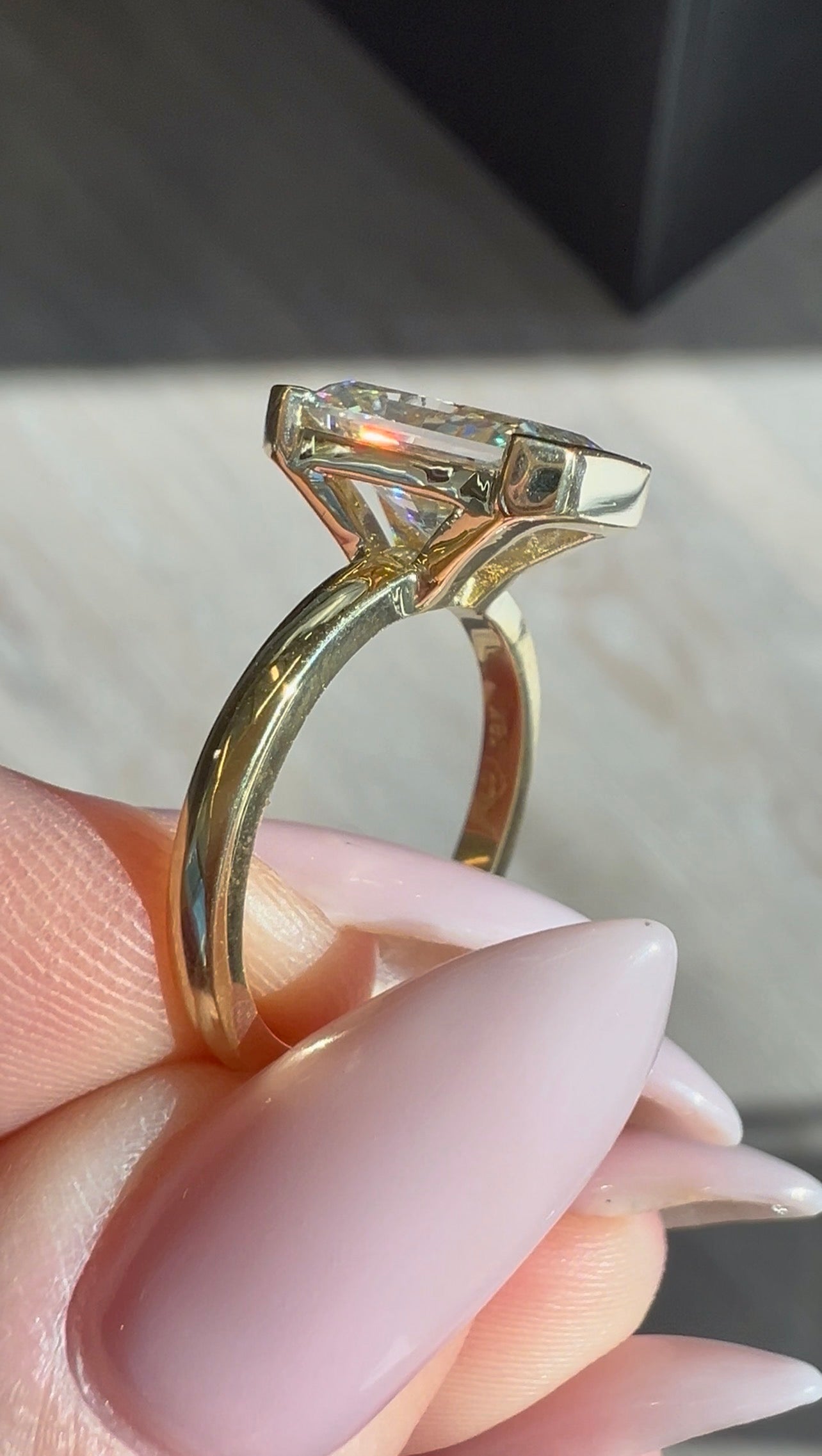 2.99CT Radiant Cut Lab Diamond Half Bezel Ring