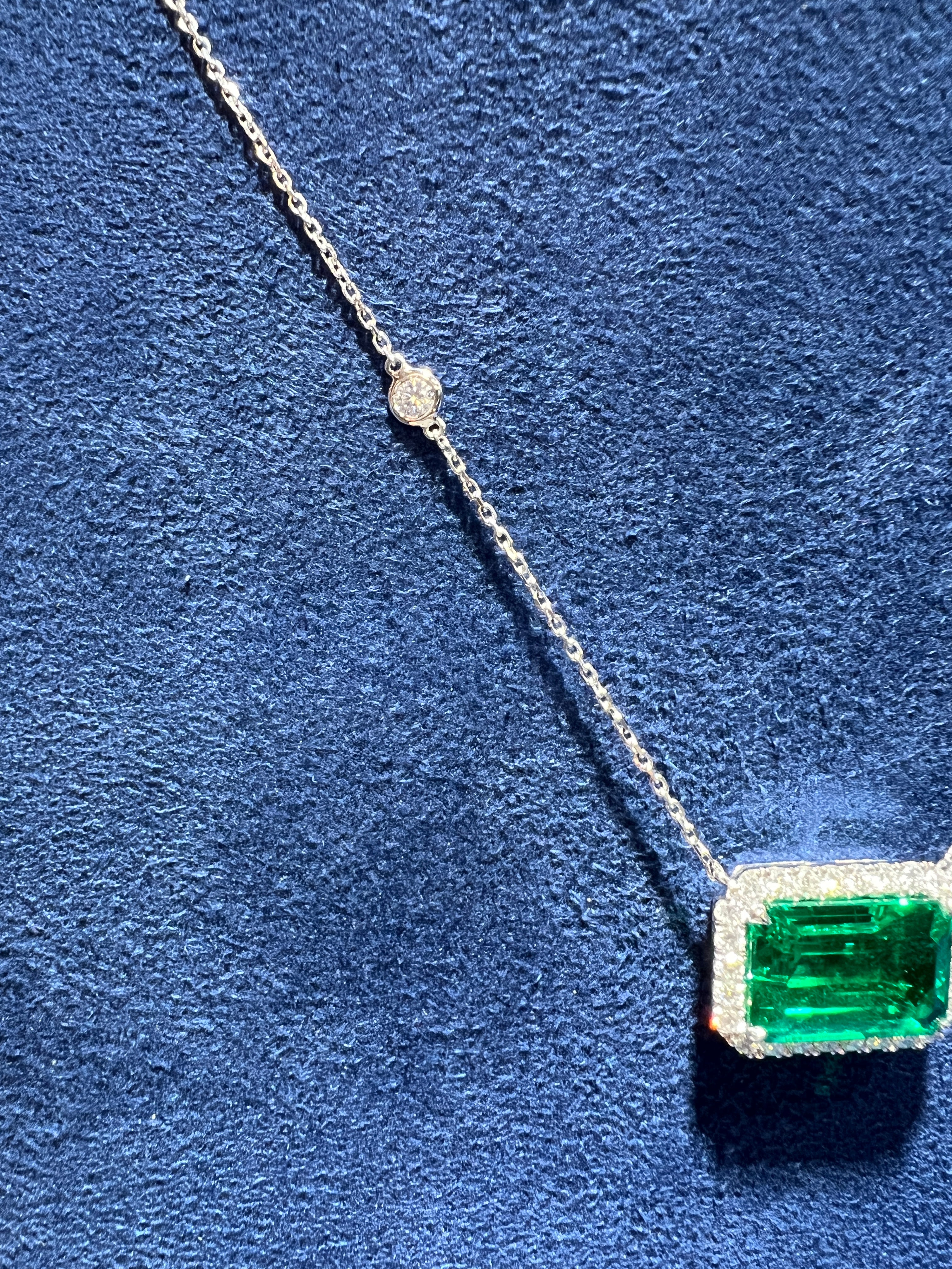 7.24CT Lab Emerald Cut Emerald Diamond Halo Necklace