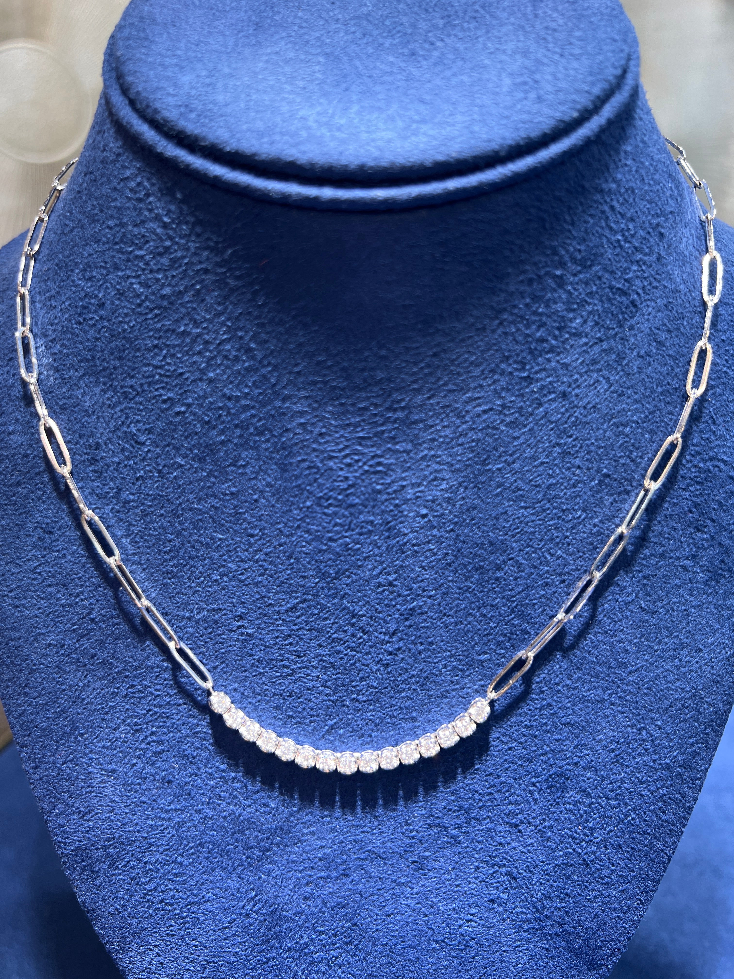 0.80CTW Paper Clip Chain Lab Diamond Tennis Necklace