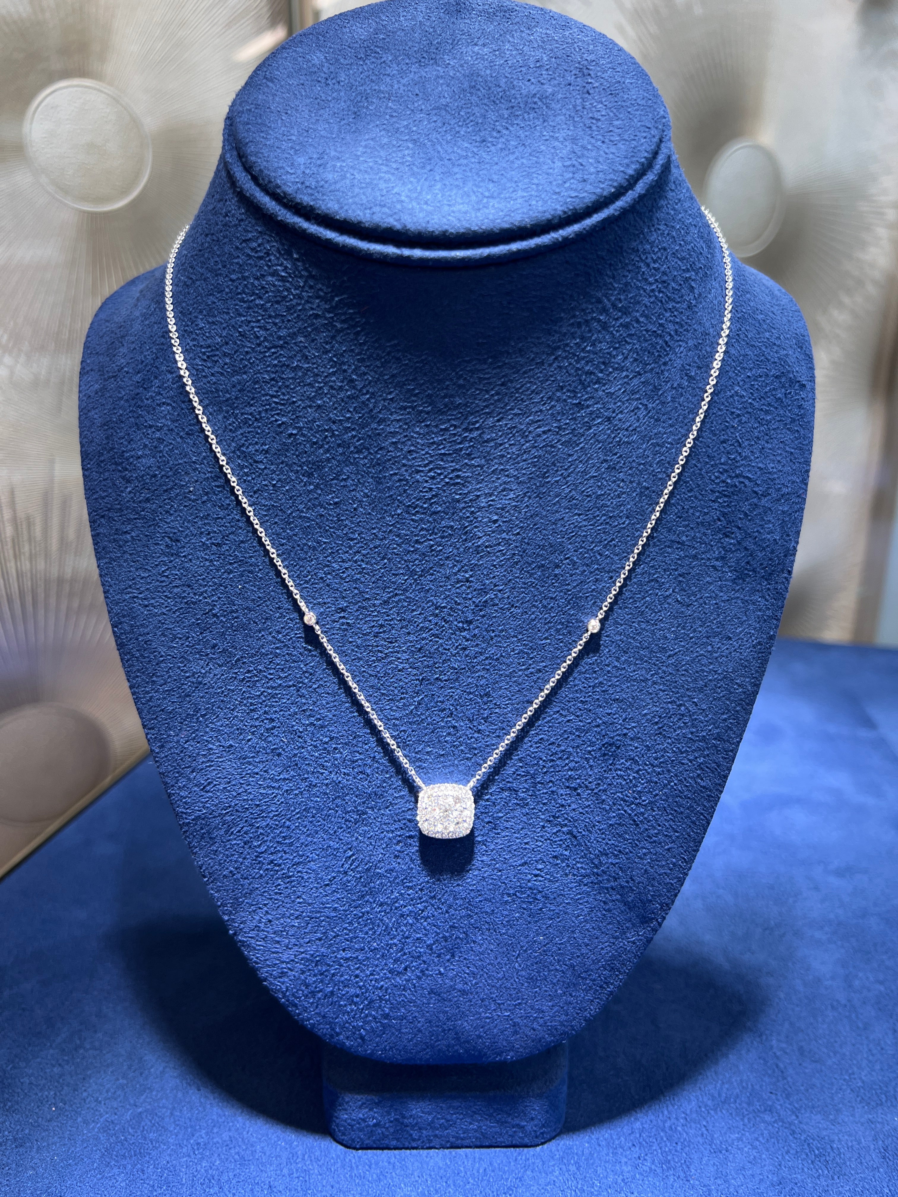 Cushion Illusion Set Diamond Pendant Necklace