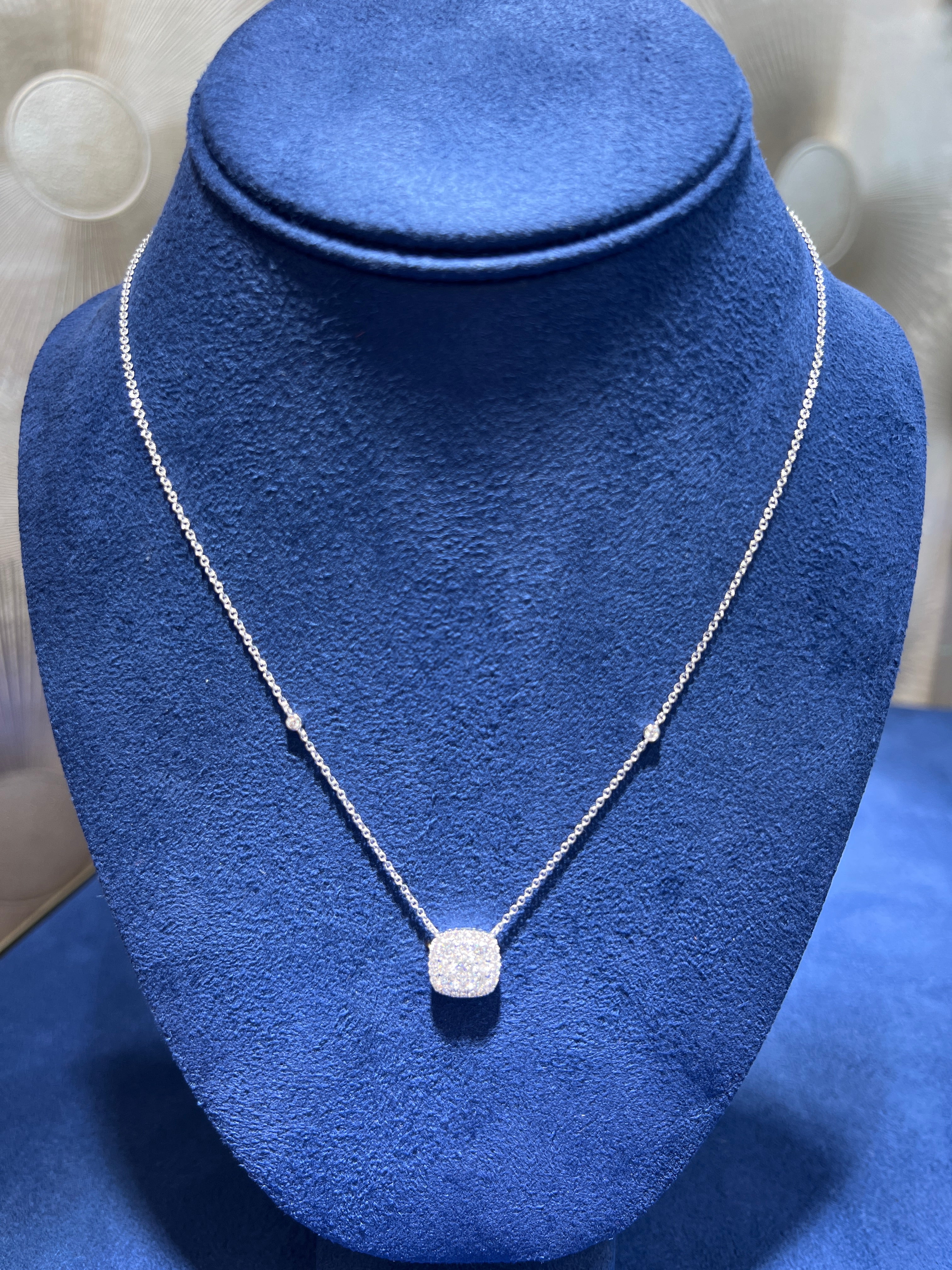 Cushion Illusion Set Diamond Pendant Necklace