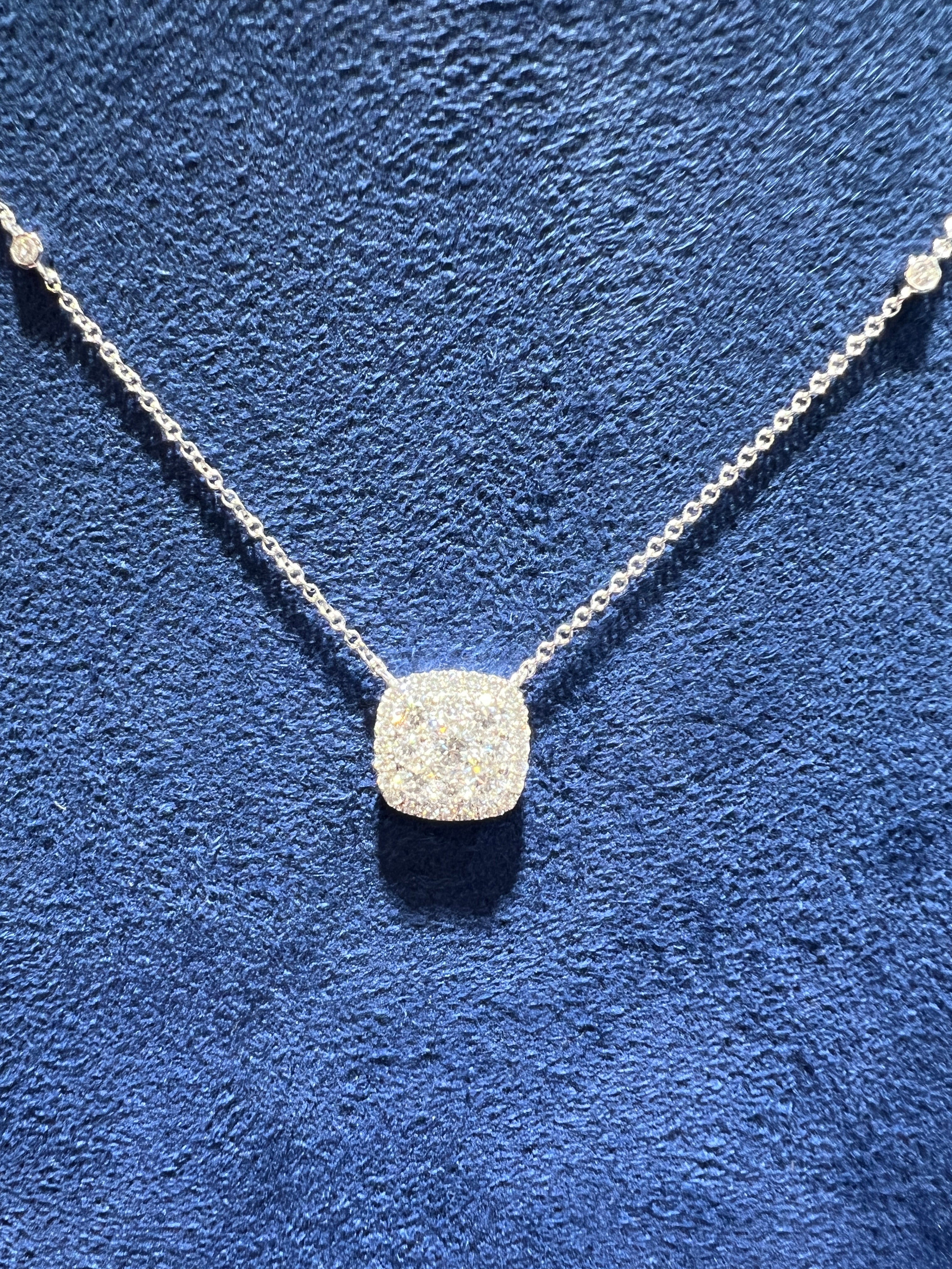 Cushion Illusion Set Diamond Pendant Necklace