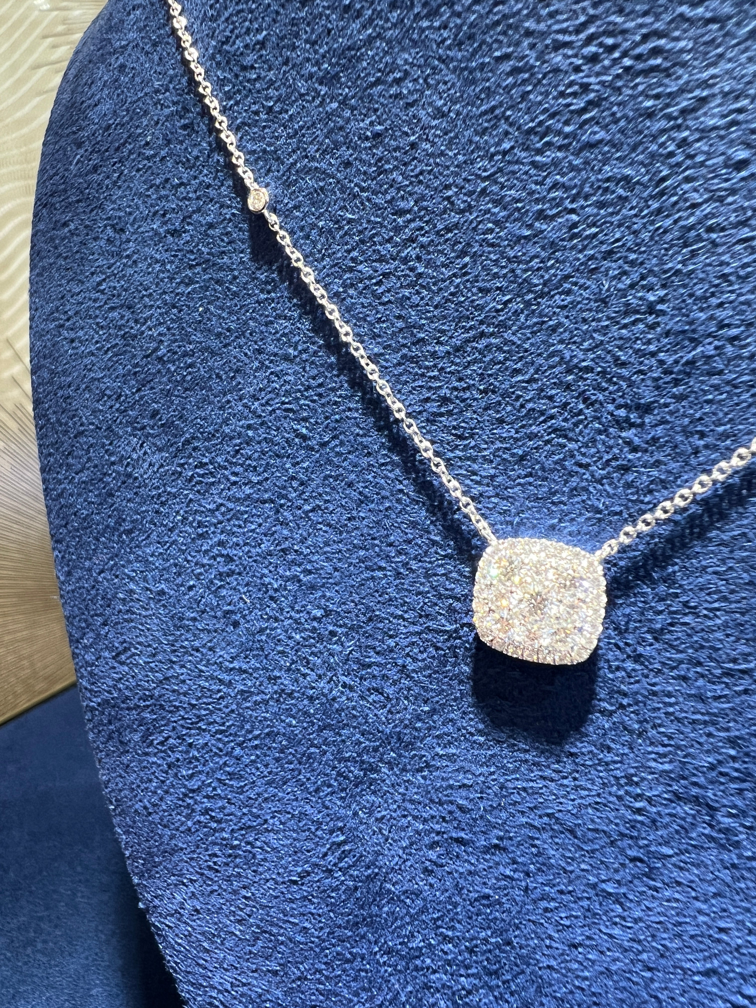 Cushion Illusion Set Diamond Pendant Necklace