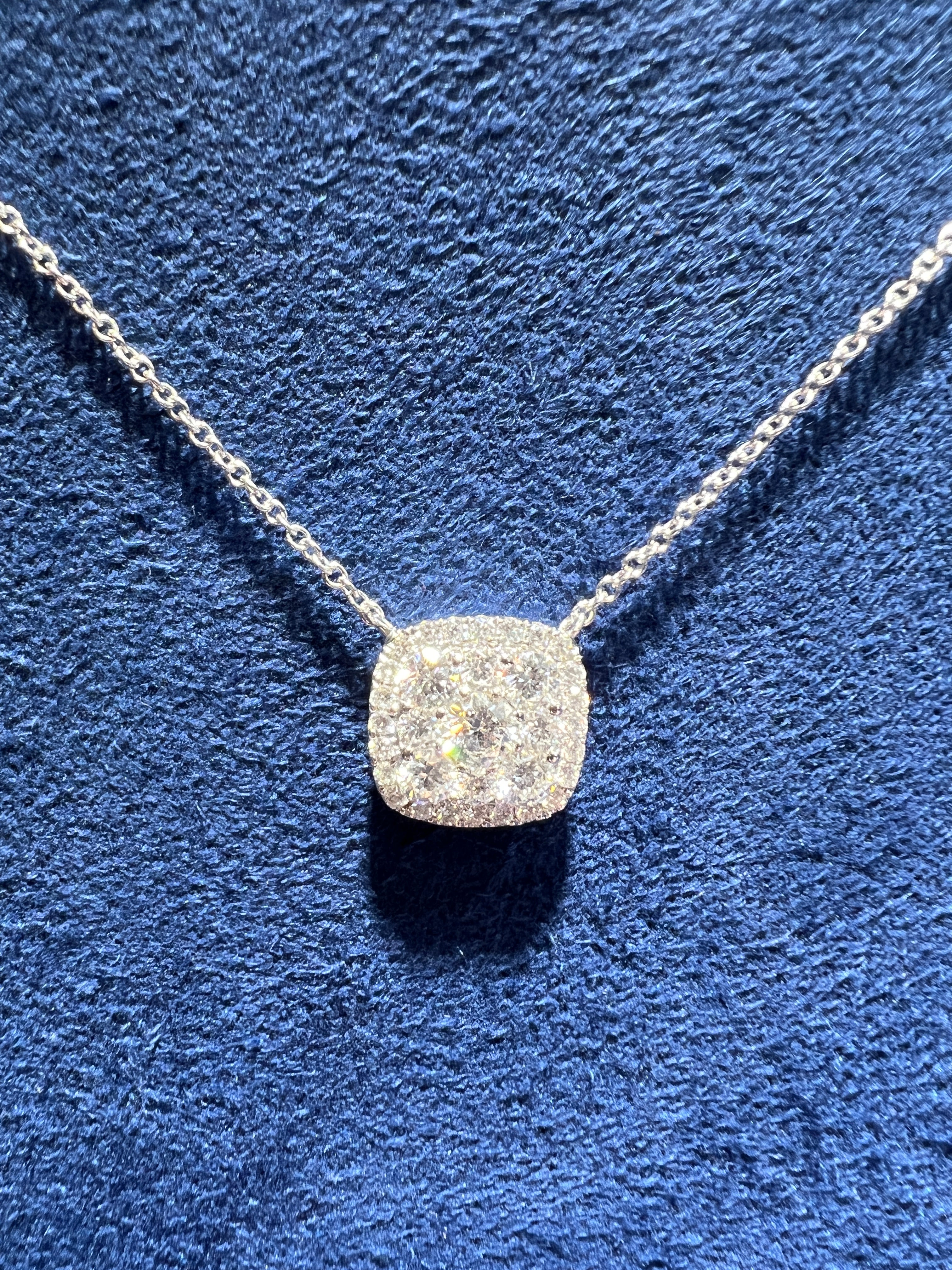 Cushion Illusion Set Diamond Pendant Necklace