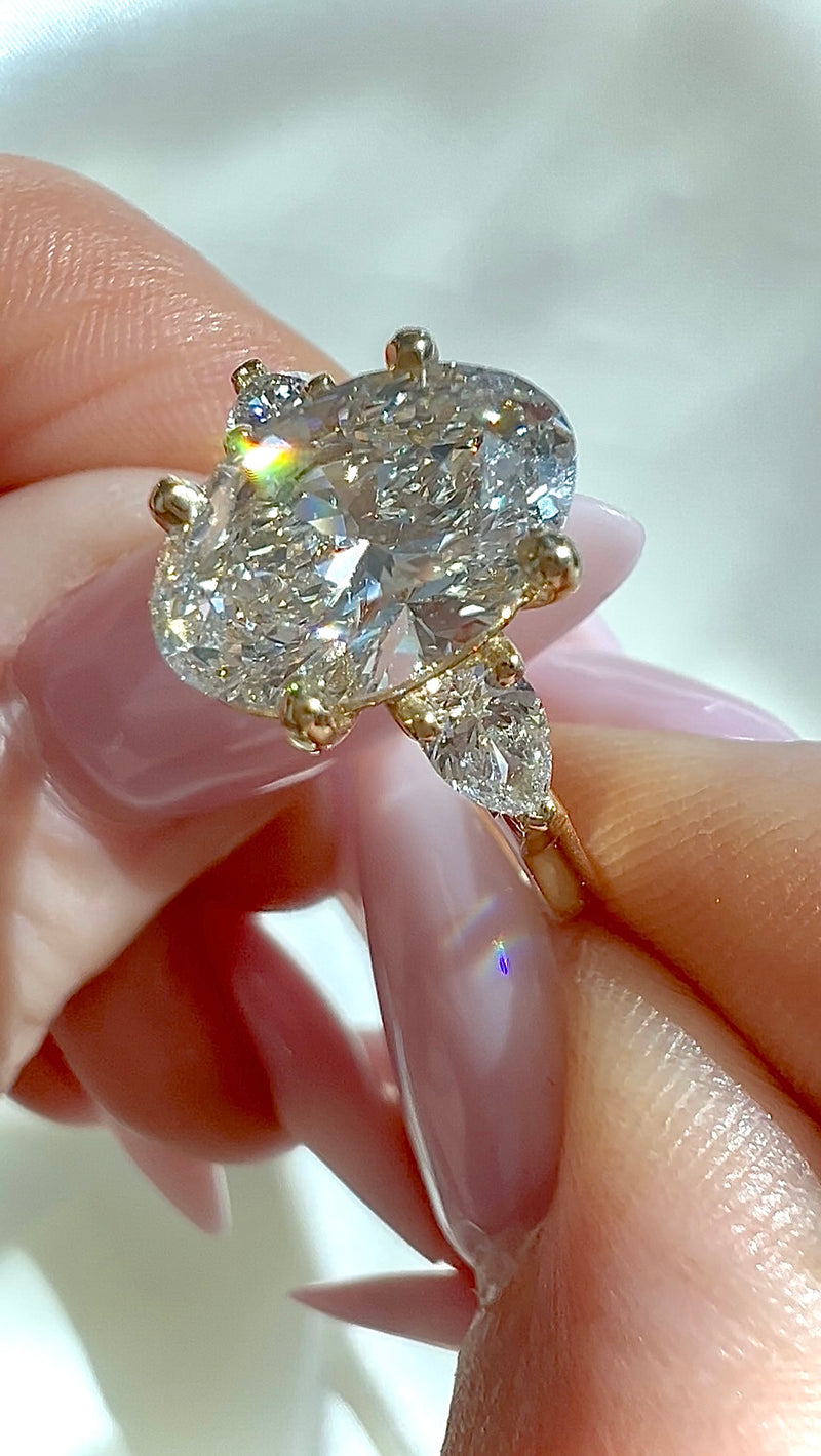 3.07CT Total Weight Oval Cut Lab Diamond Three Stone Engagement Ring