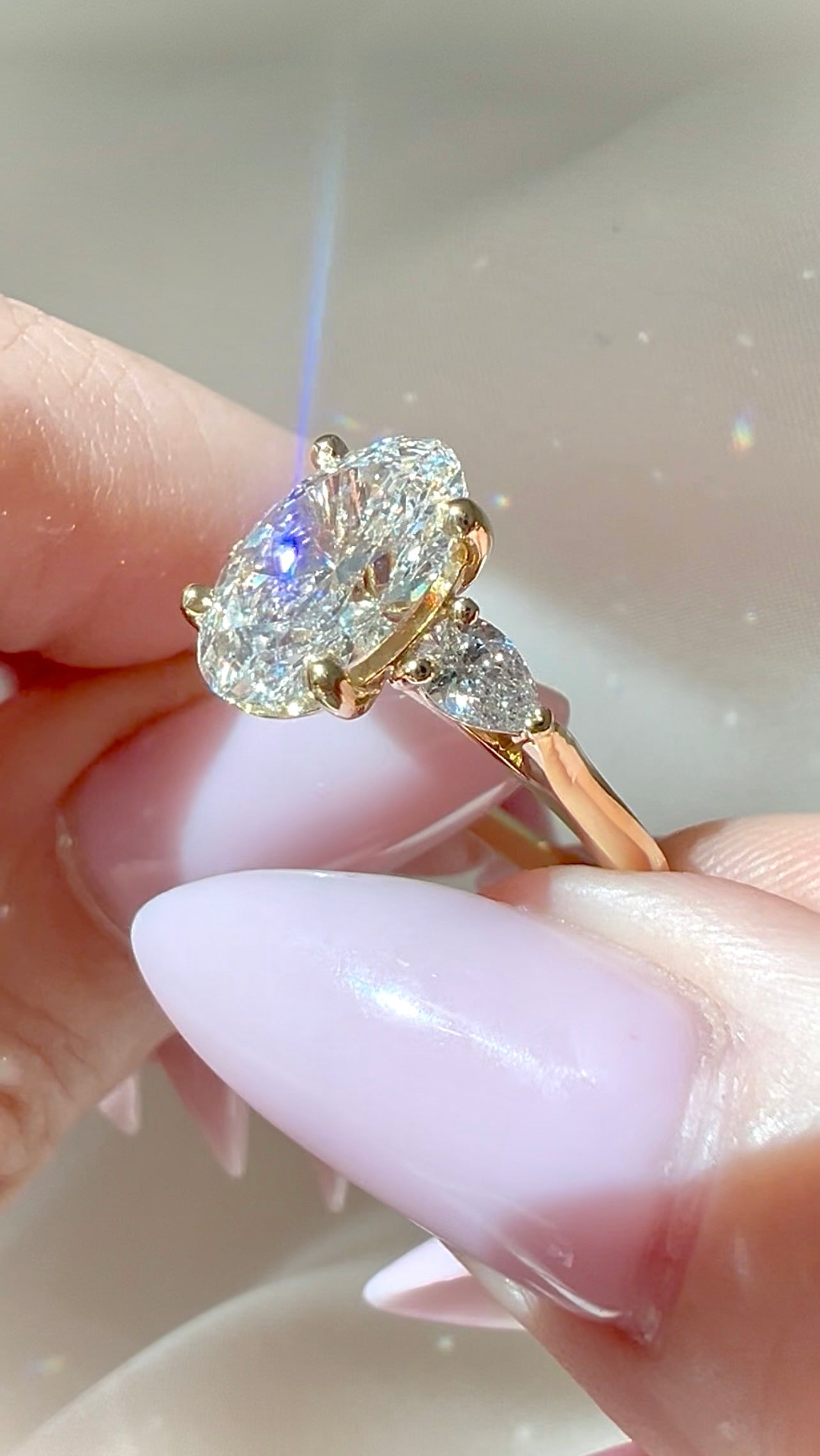 3.07CT Total Weight Oval Cut Lab Diamond Three Stone Engagement Ring Luxury Diamonds