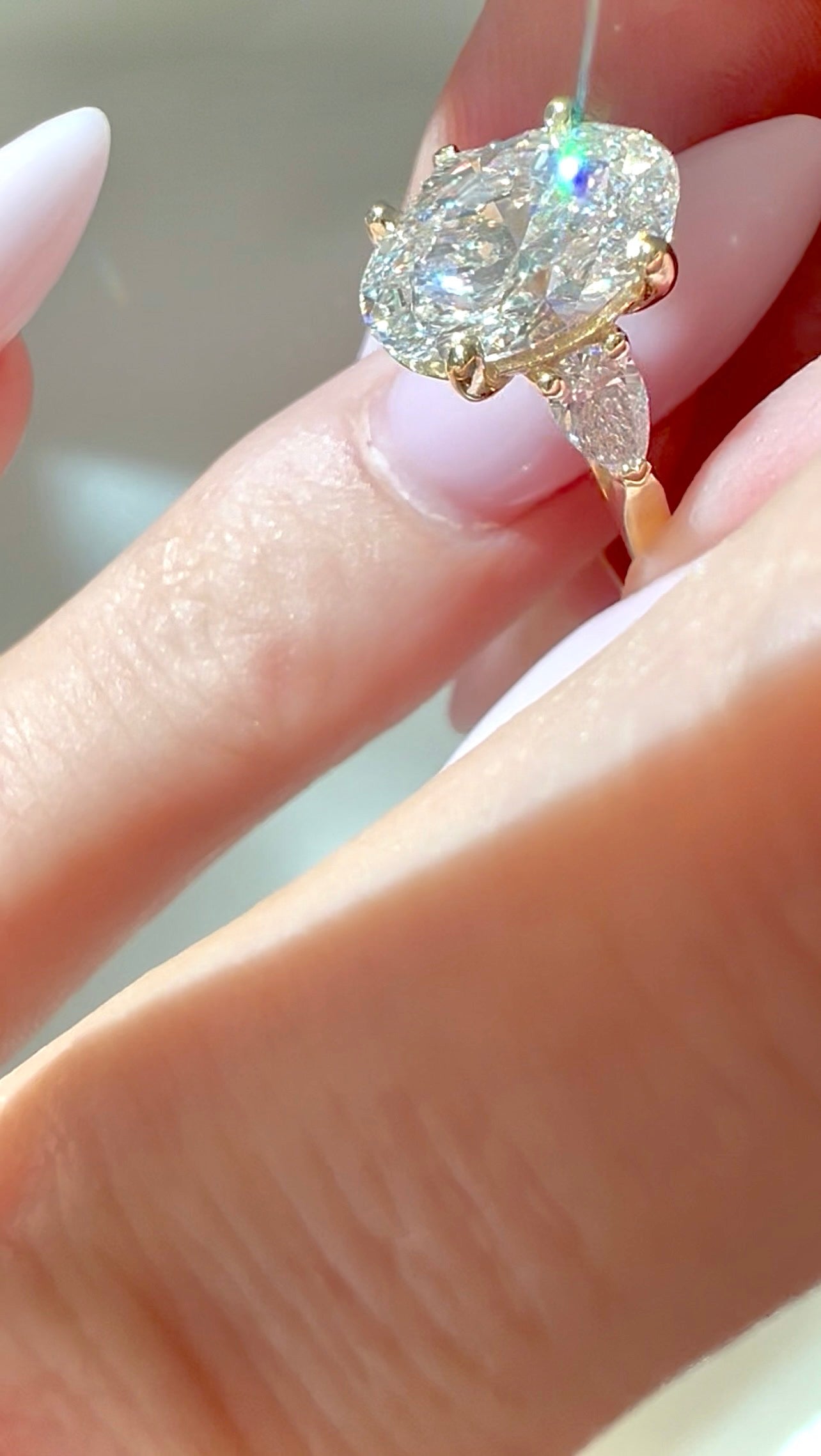 3.07CT Total Weight Oval Cut Lab Diamond Three Stone Engagement Ring Luxury Diamonds