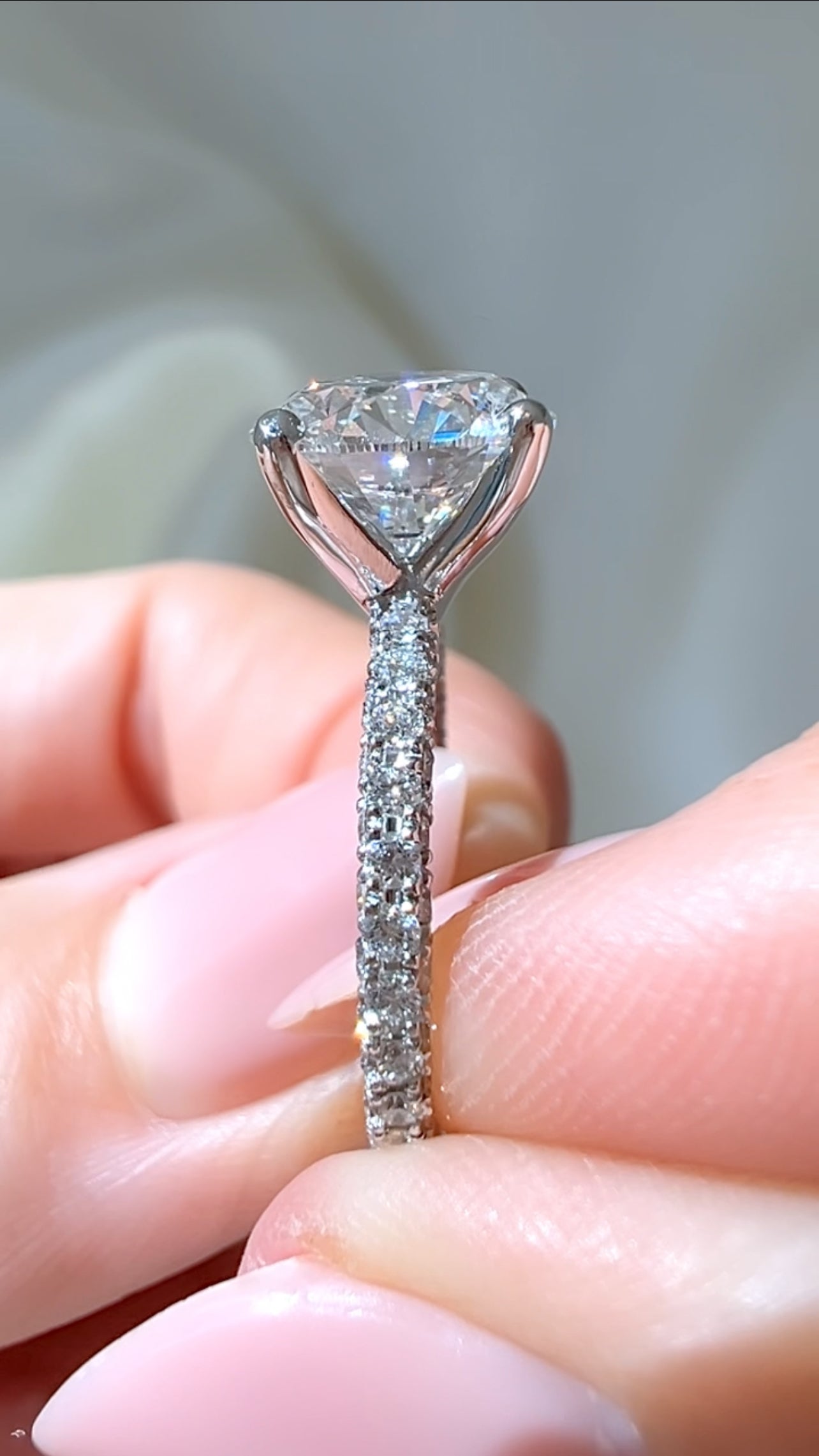 2.90CT Round Brilliant Cut Lab Diamond Three Row Pavé Ring