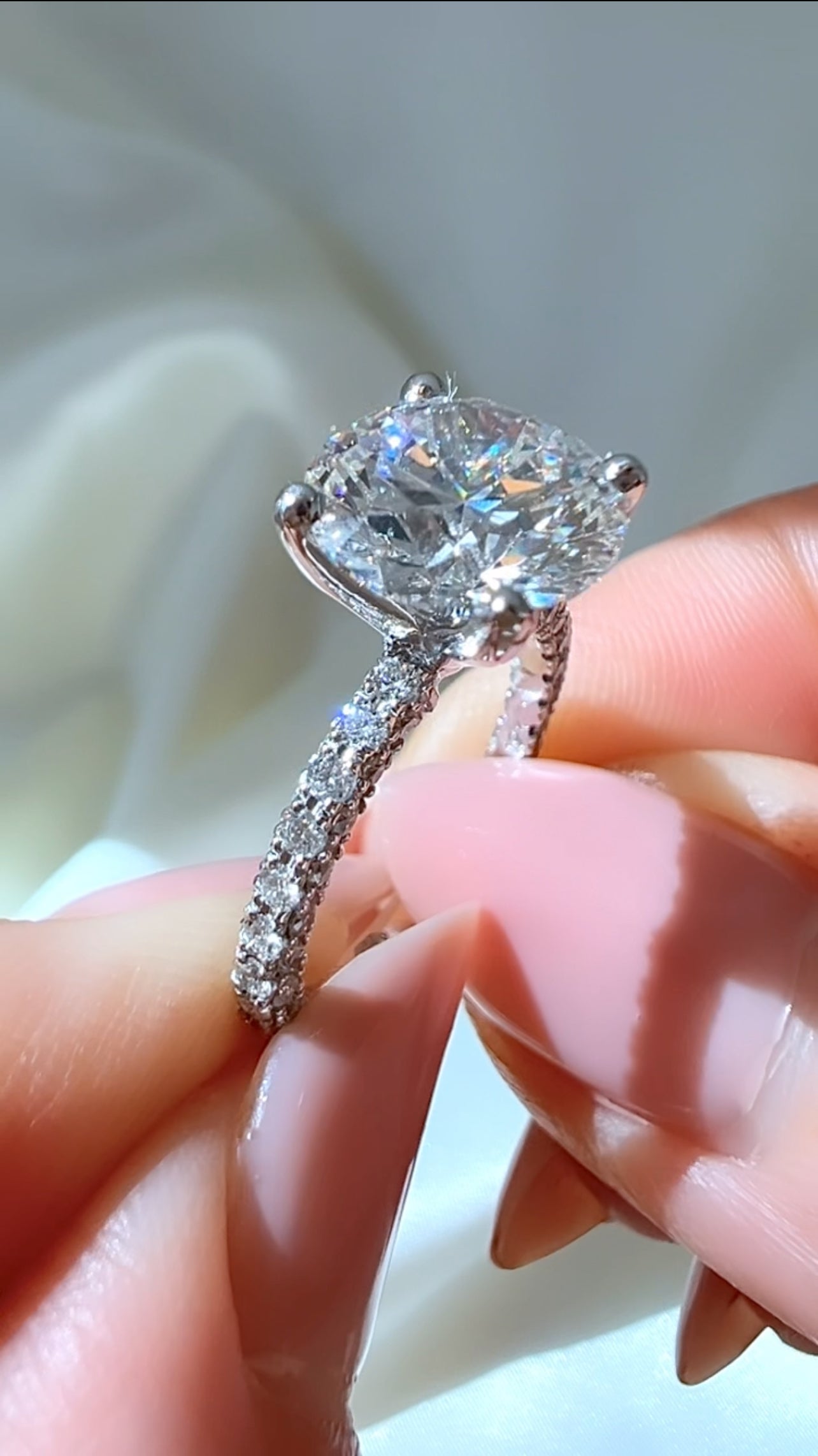 2.90CT Round Brilliant Cut Lab Diamond Three Row Pavé Ring