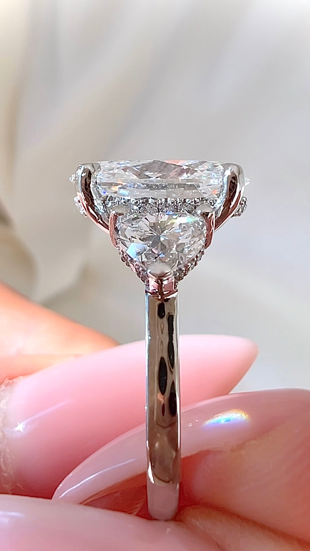4.59CT Total Weight Oval Cut Lab Diamond Three Stone Ring – Luxury