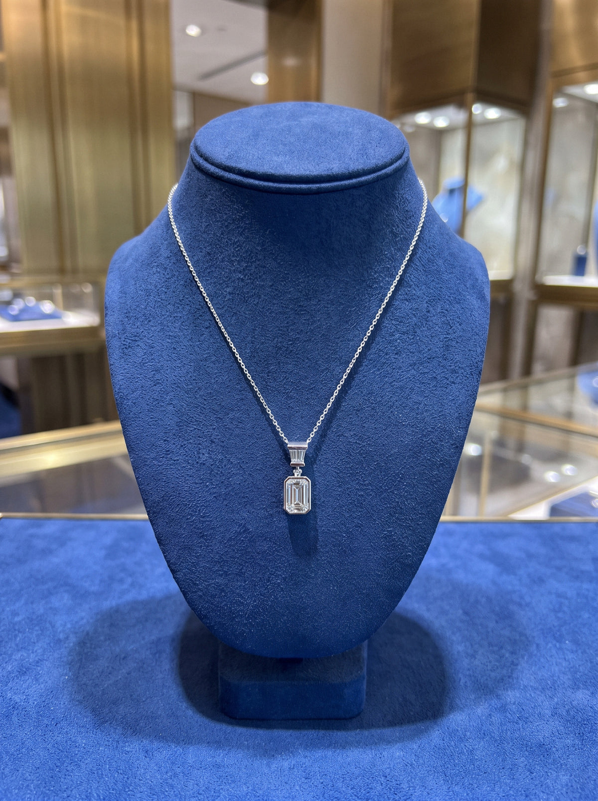 Custom 14K White Gold Emerald-Cut Diamond Pendant Luxury Diamonds