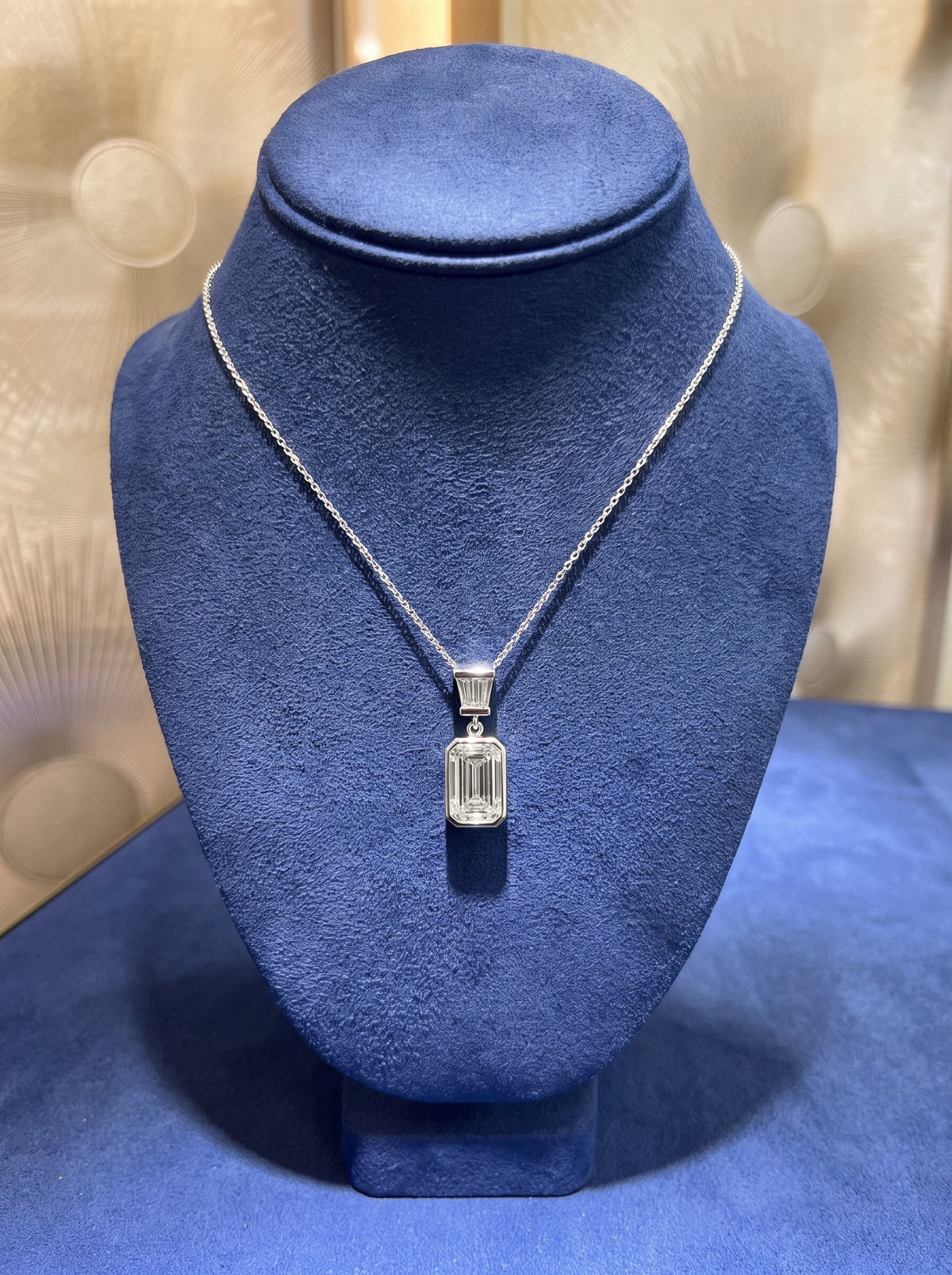 Custom 14K White Gold Emerald-Cut Diamond Pendant Luxury Diamonds