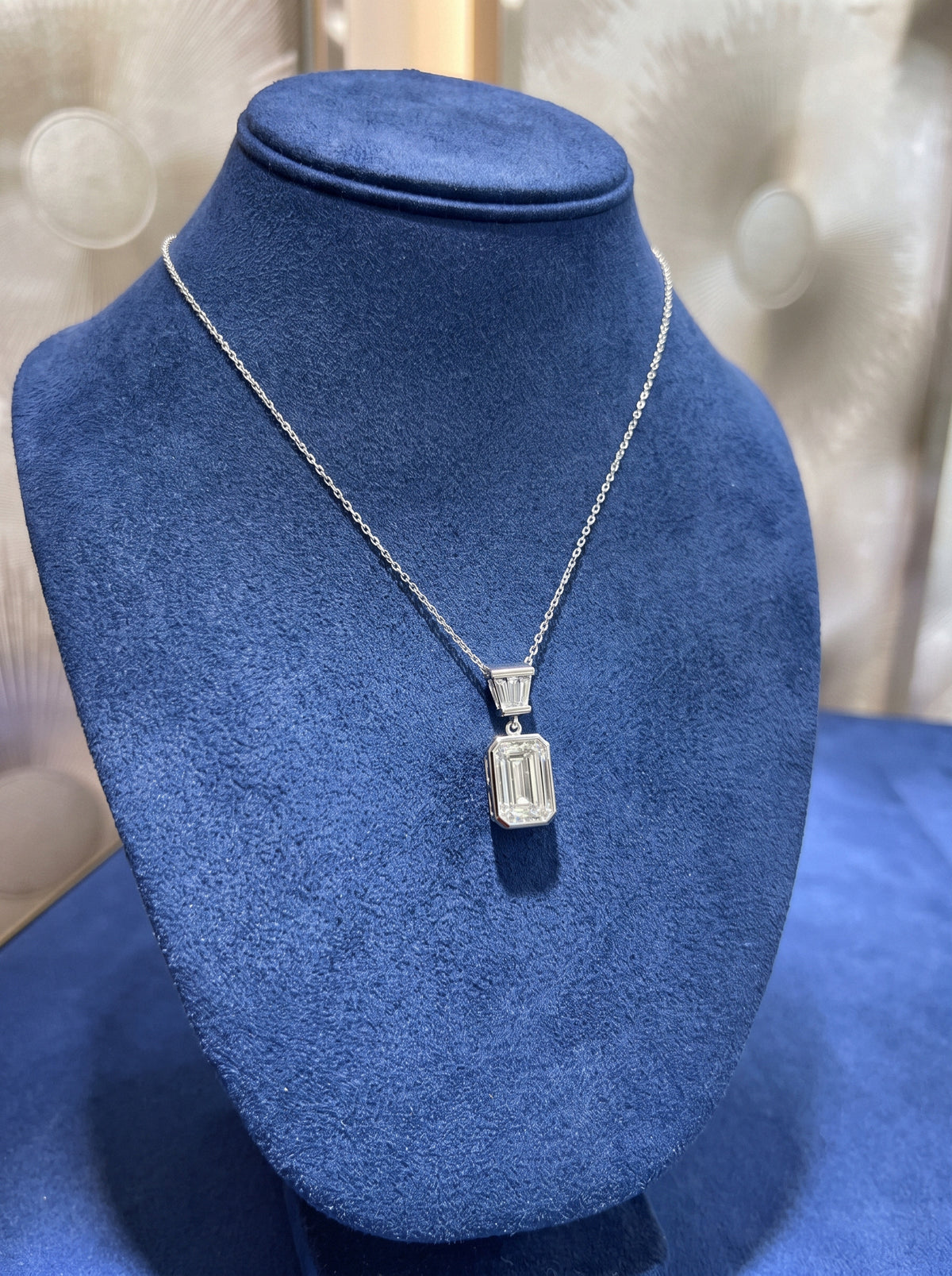 Custom 14K White Gold Emerald-Cut Diamond Pendant Luxury Diamonds