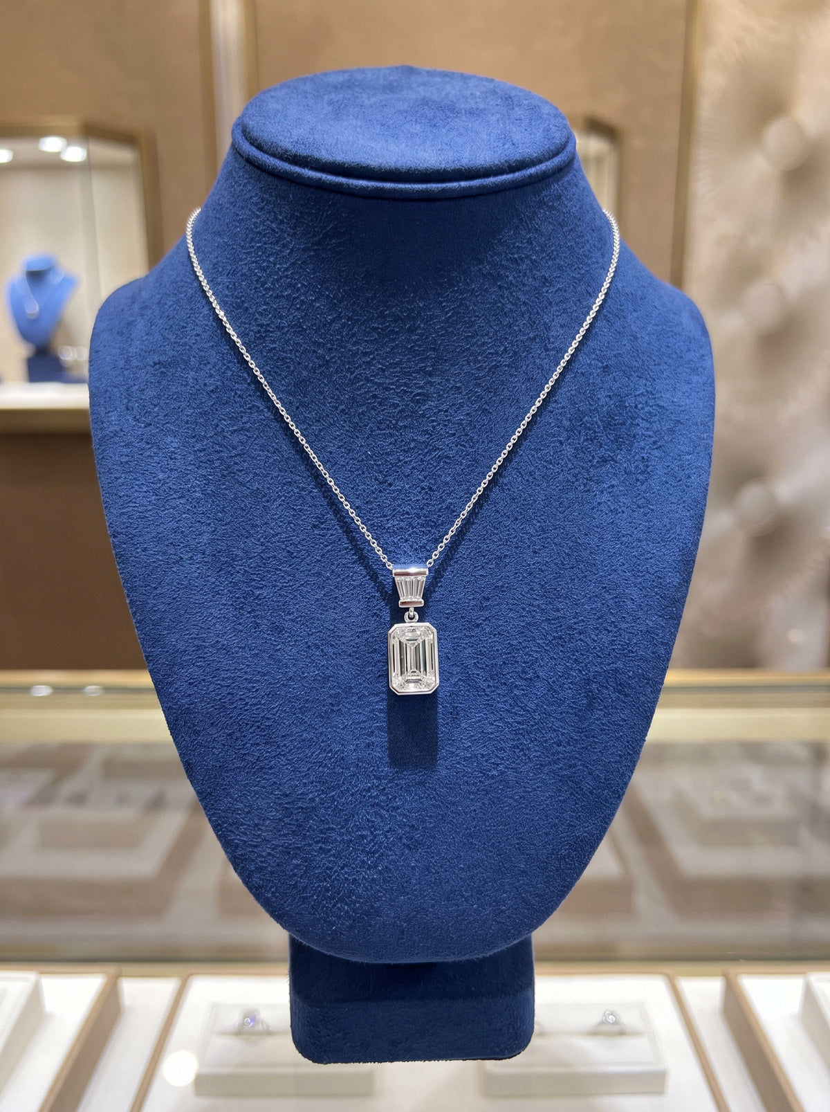 Custom 14K White Gold Emerald-Cut Diamond Pendant Luxury Diamonds