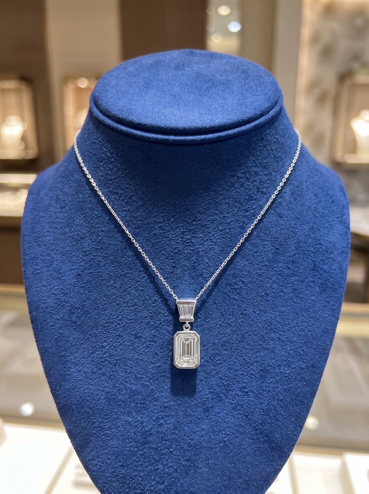 Custom 14K White Gold Emerald-Cut Diamond Pendant Luxury Diamonds