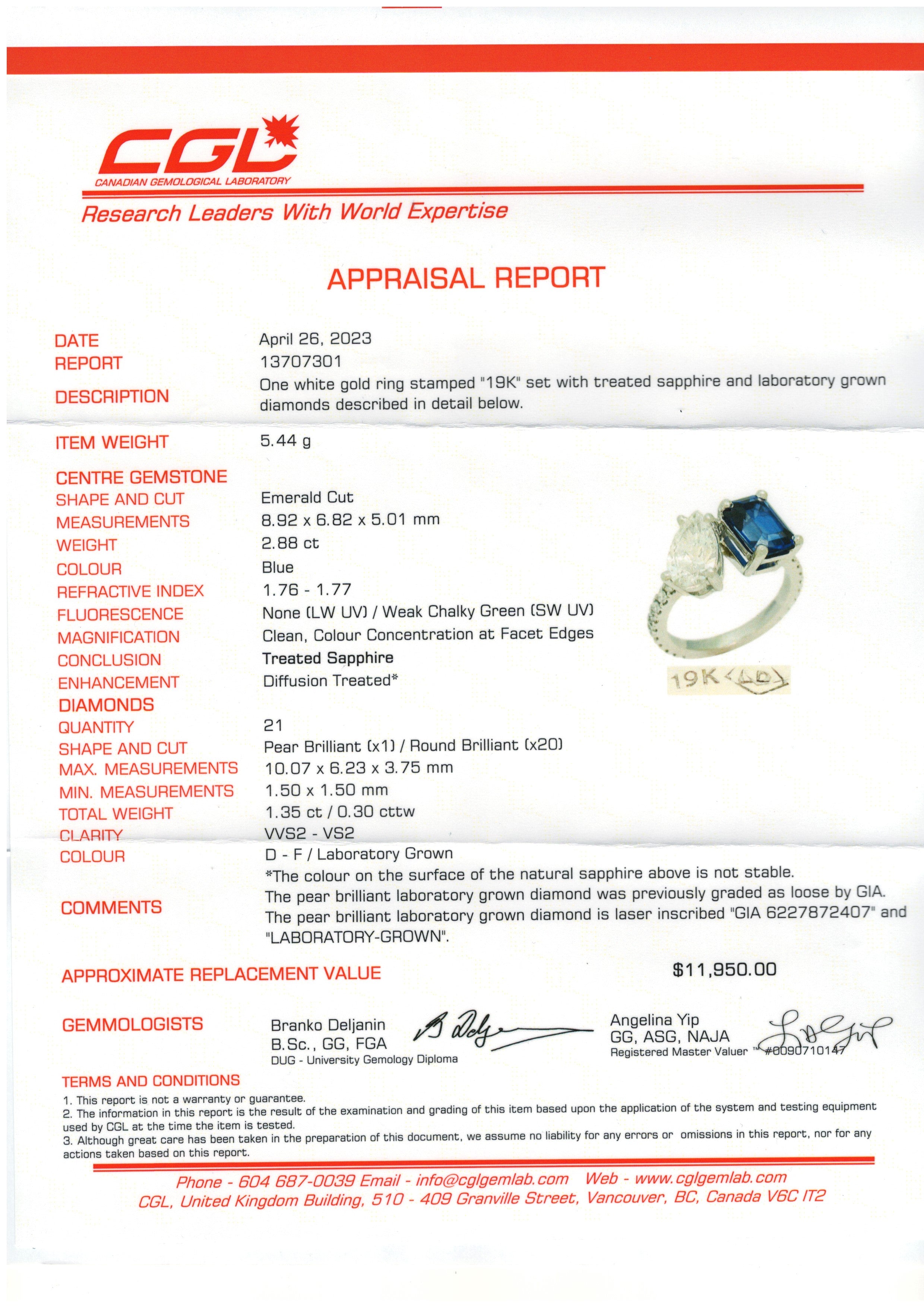 Sapphire & Lab Diamond Toi et Moi Ring