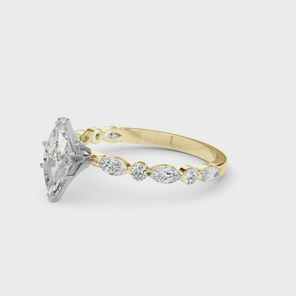 LUX-85225 Marquise And Round Brilliant Cut Floating Diamond Engagment Ring