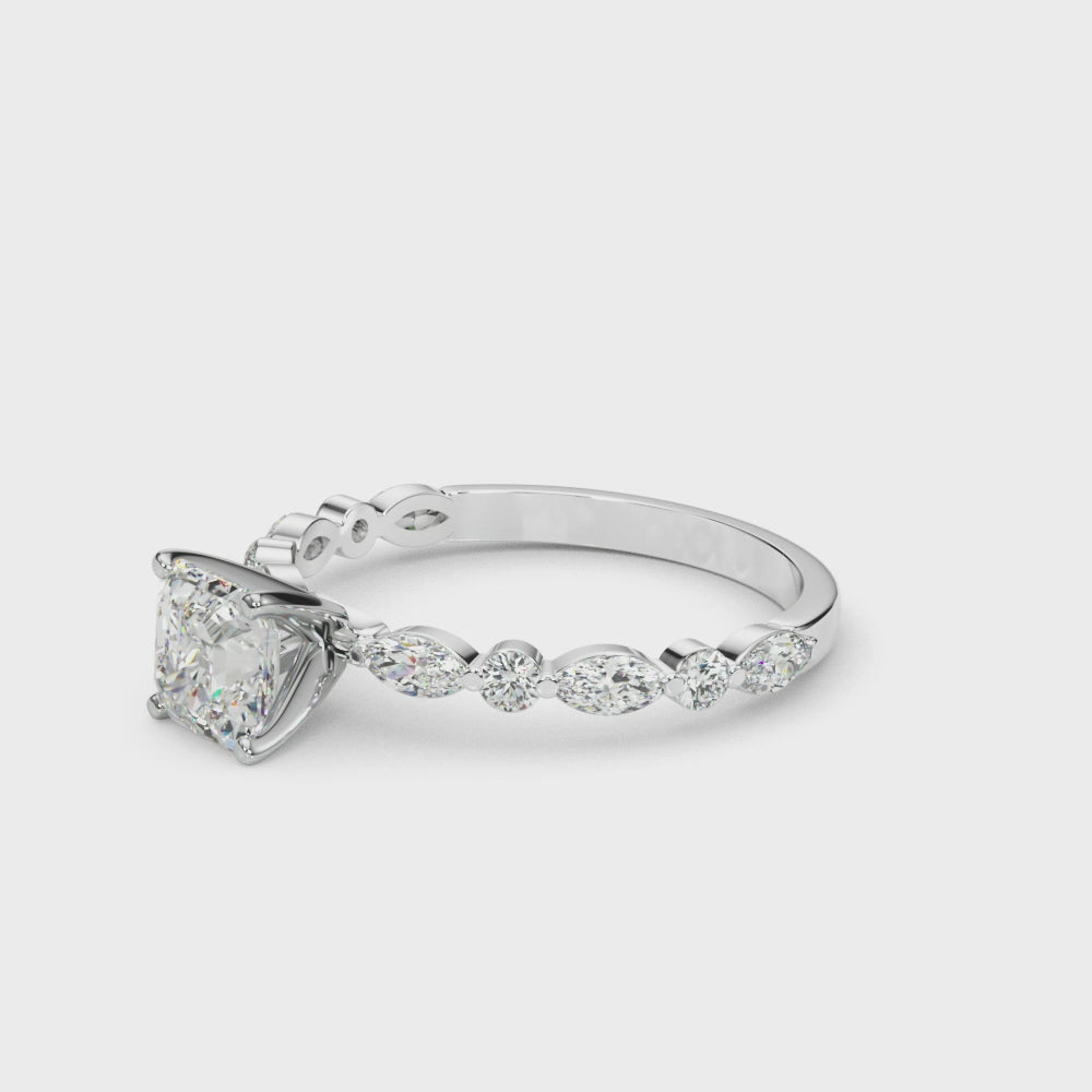 LUX-85225 Marquise And Round Brilliant Cut Floating Diamond Engagment Ring
