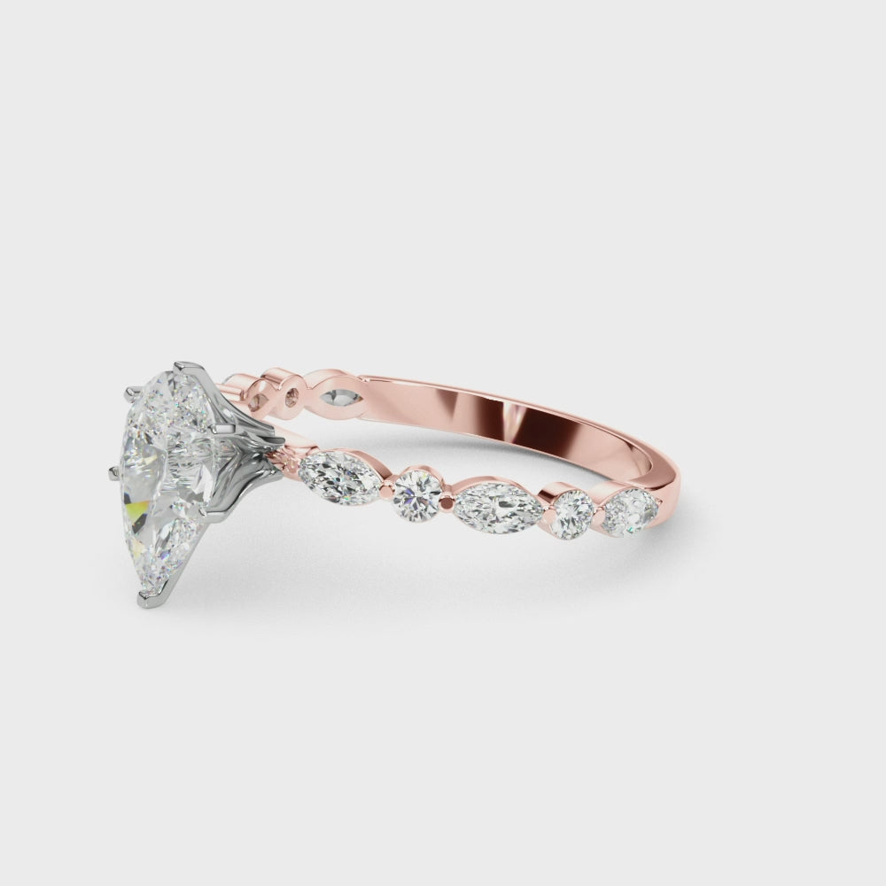LUX-85225 Marquise And Round Brilliant Cut Floating Diamond Engagment Ring