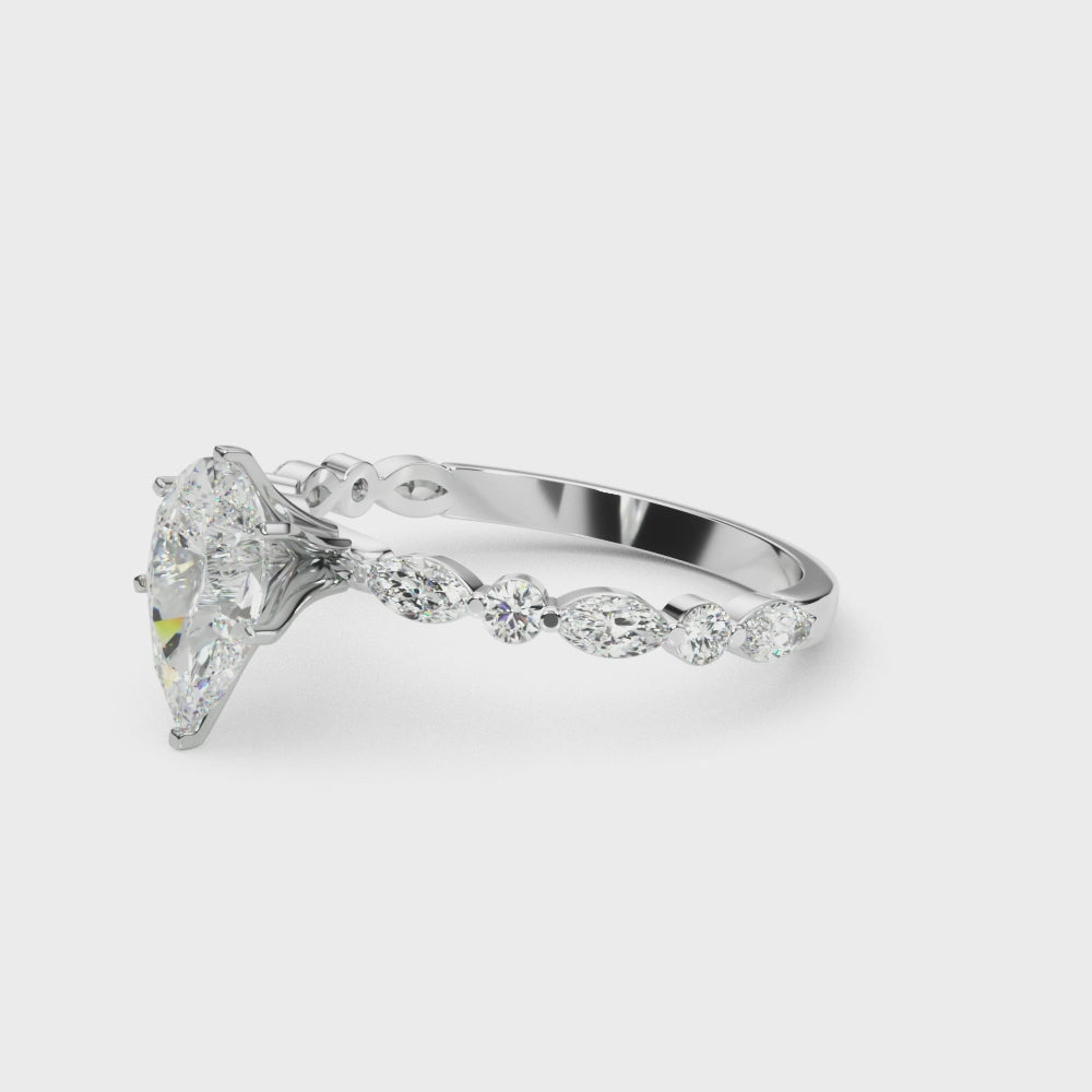 LUX-85225 Marquise And Round Brilliant Cut Floating Diamond Engagment Ring