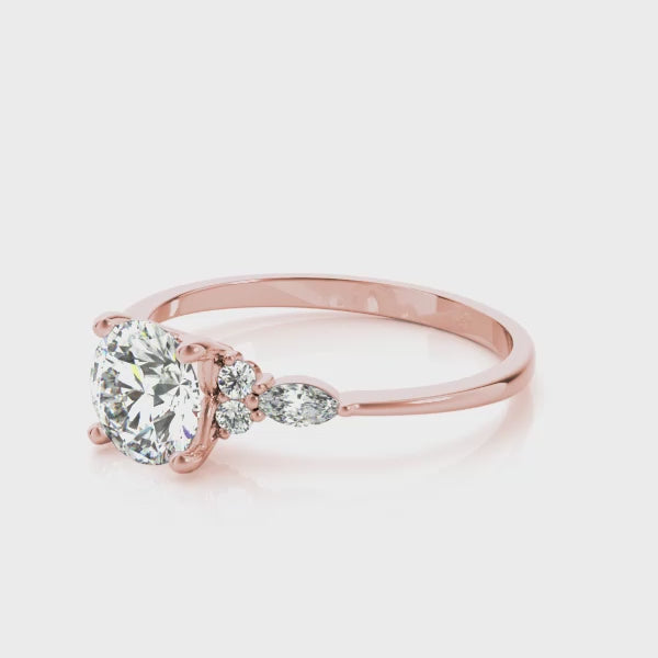 LUX-85134 Round Brilliant Cut With Side Marquise And Round Diamonds Engagment Ring