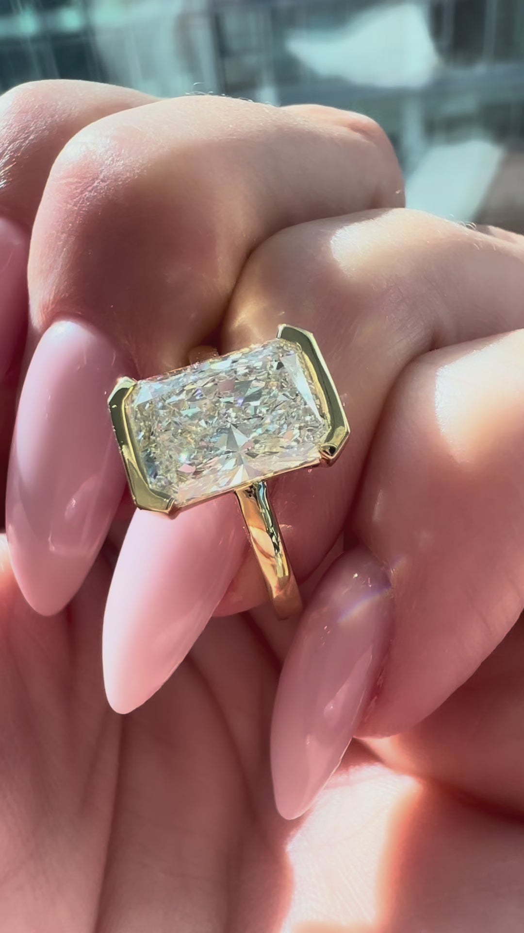 2.99CT Radiant Cut Lab Diamond Half Bezel Ring