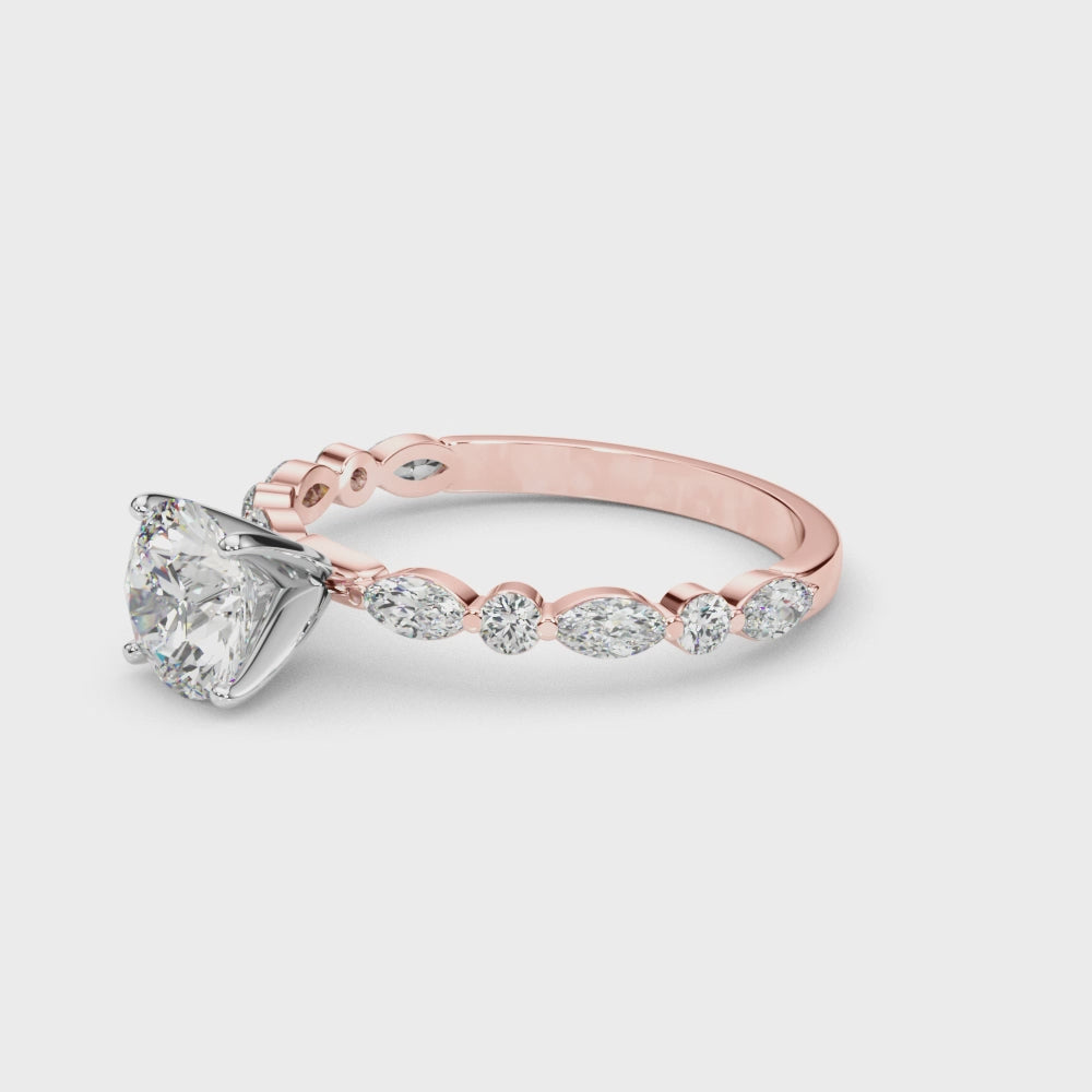LUX-85225 Marquise And Round Brilliant Cut Floating Diamond Engagment Ring