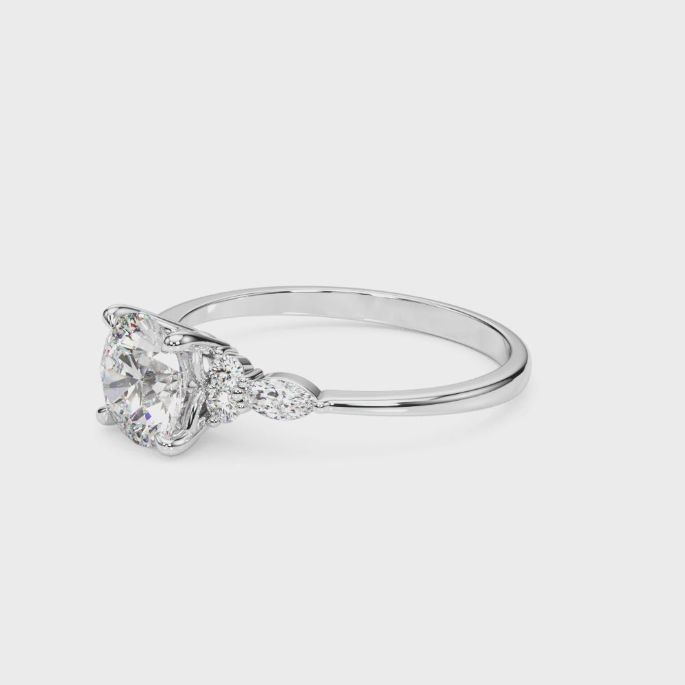 LUX-85134 Round Brilliant Cut With Side Marquise And Round Diamonds Engagment Ring