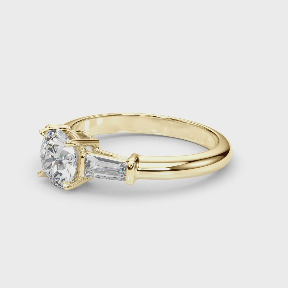 LUX-85330 Round Cut Three Stone Engagement Ring With Tapered Baguettes