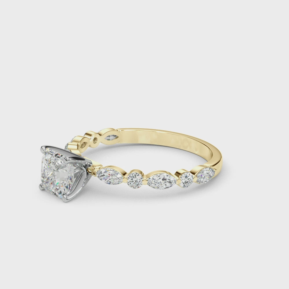 LUX-85225 Marquise And Round Brilliant Cut Floating Diamond Engagment Ring