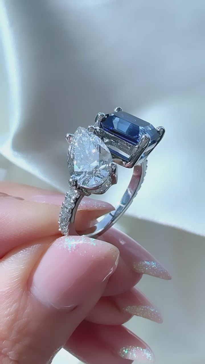 Sapphire & Lab Diamond Toi et Moi Ring