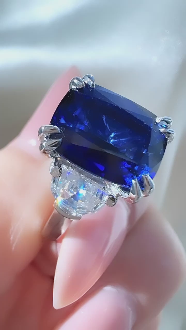 4.30CT Sapphire & Lab Diamond Three Stone Ring