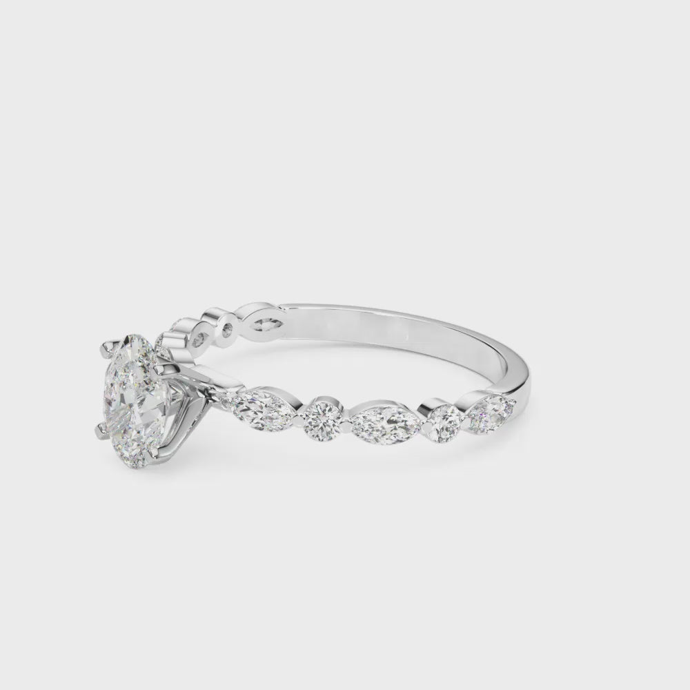 LUX-85225 Marquise And Round Brilliant Cut Floating Diamond Engagment Ring