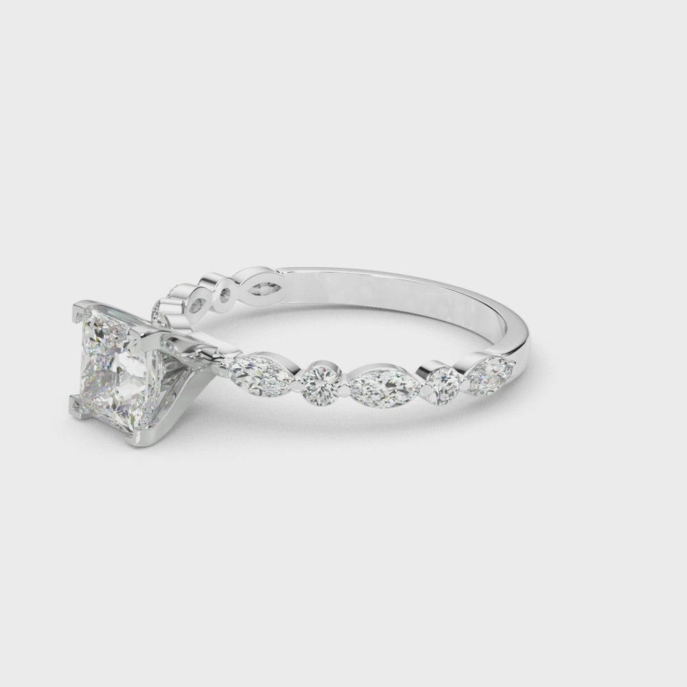 LUX-85225 Marquise And Round Brilliant Cut Floating Diamond Engagment Ring